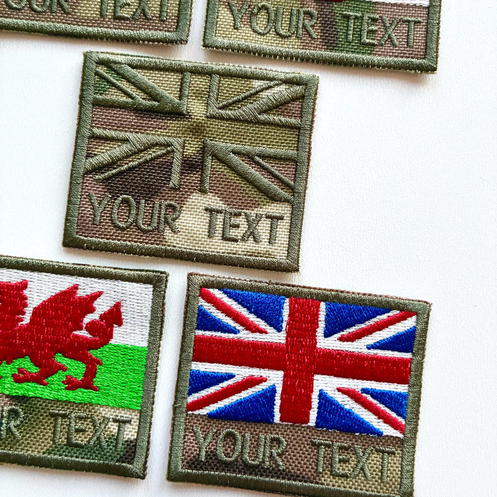 Personalised Embroidered Text Flag Camouflage Patch 60x50mm Sew/Iron/VELCRO®