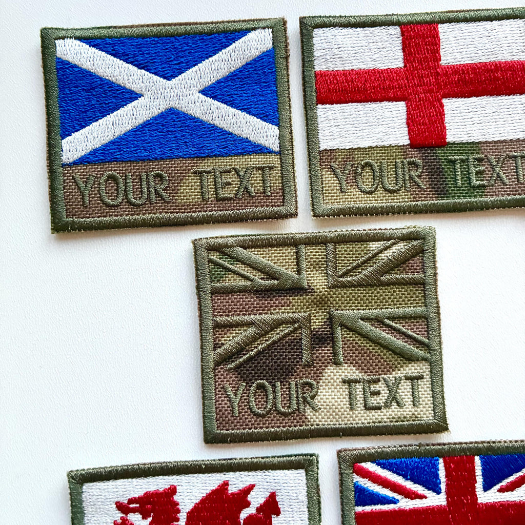 Personalised Embroidered Text Flag Camouflage Patch 60x50mm Sew/Iron/VELCRO®