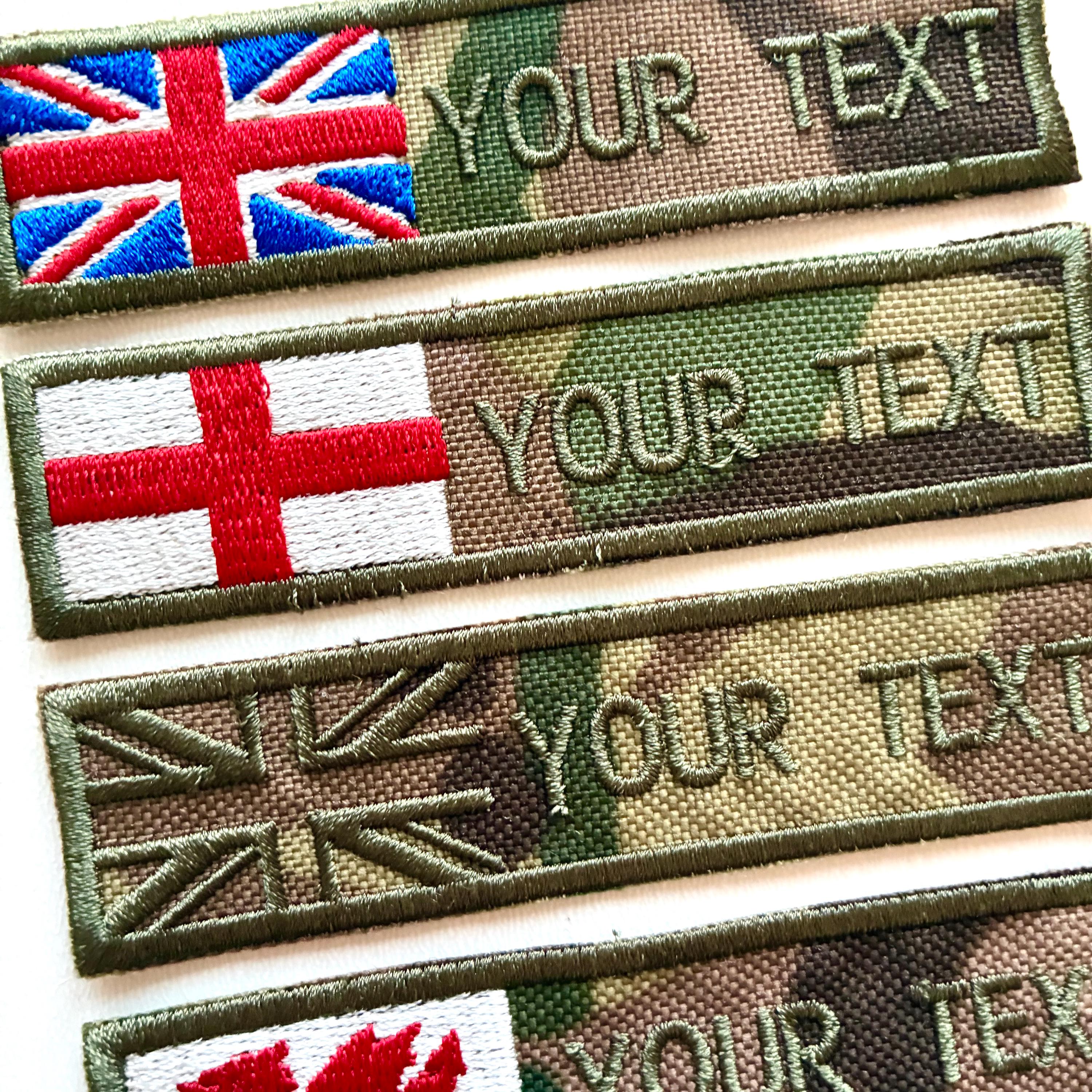 Personalised Embroidered Flag Camouflage Patch Sew/Iron/VELCRO® Custom Text Badge