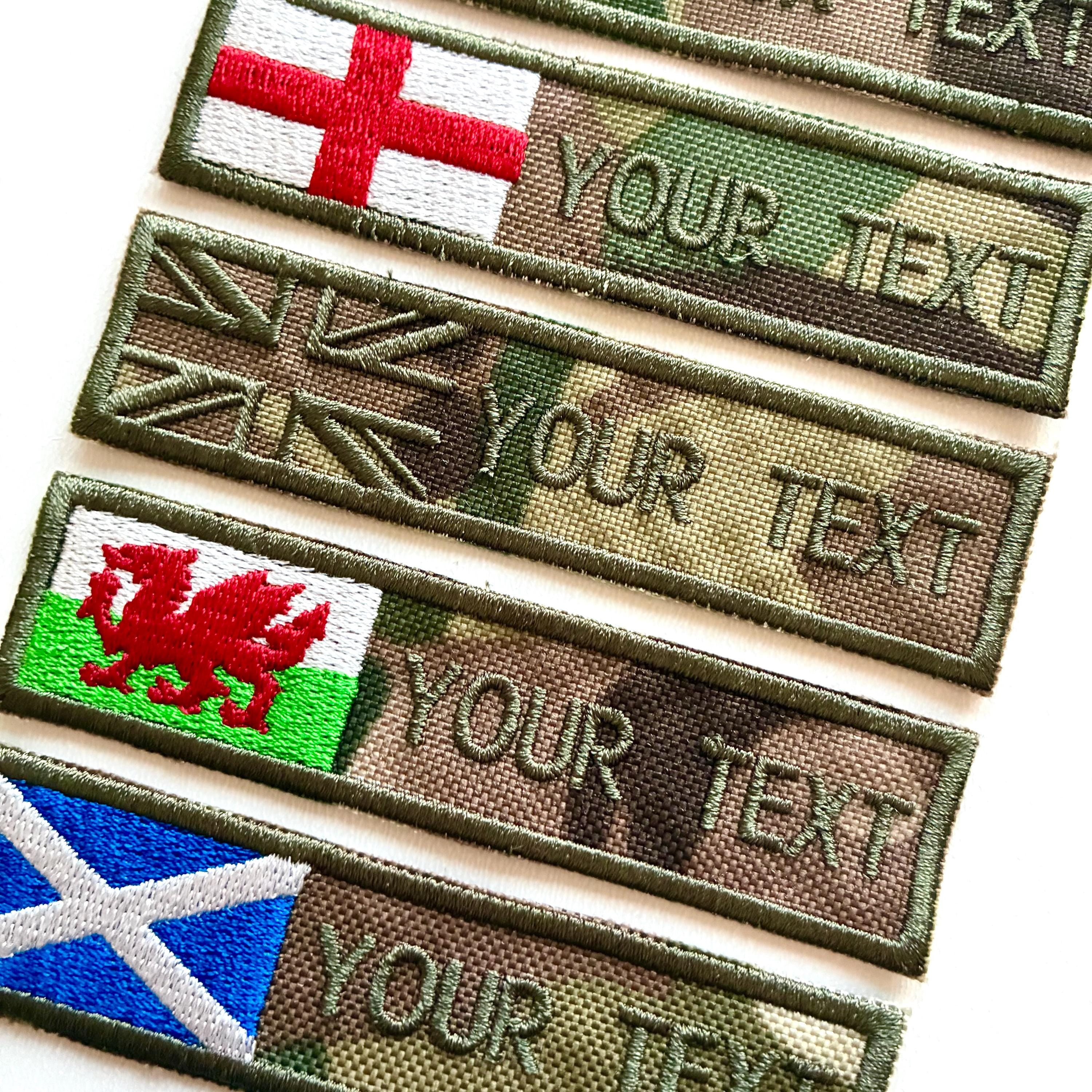 Personalised Embroidered Flag Camouflage Patch Sew/Iron/VELCRO® Custom Text Badge