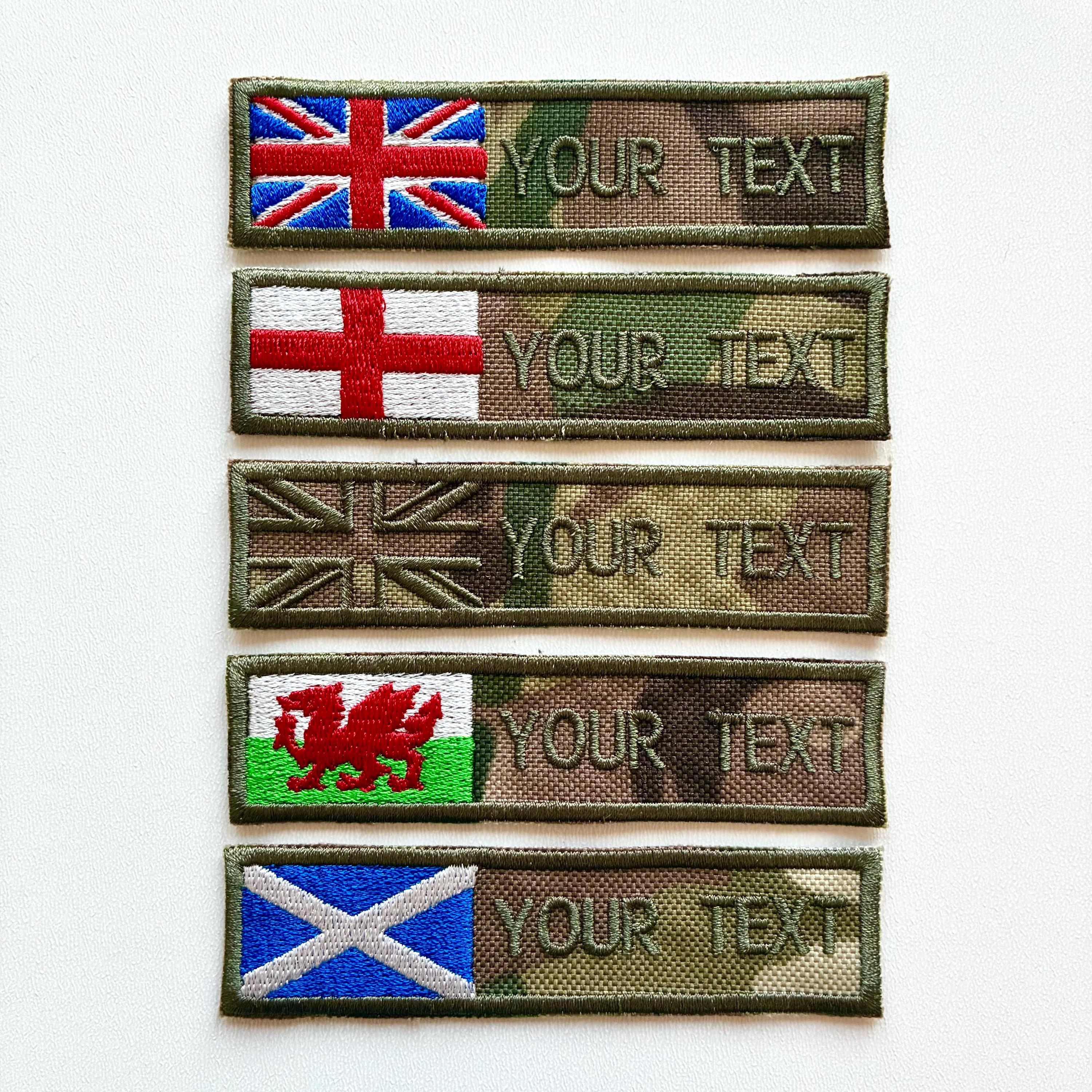 Personalised Embroidered Flag Camouflage Patch Sew/Iron/VELCRO® Custom Text Badge