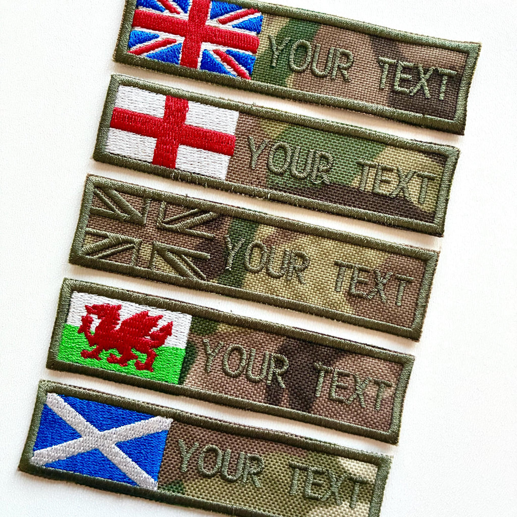 Personalised Embroidered Flag Camouflage Patch Sew/Iron/VELCRO® Custom Text Badge