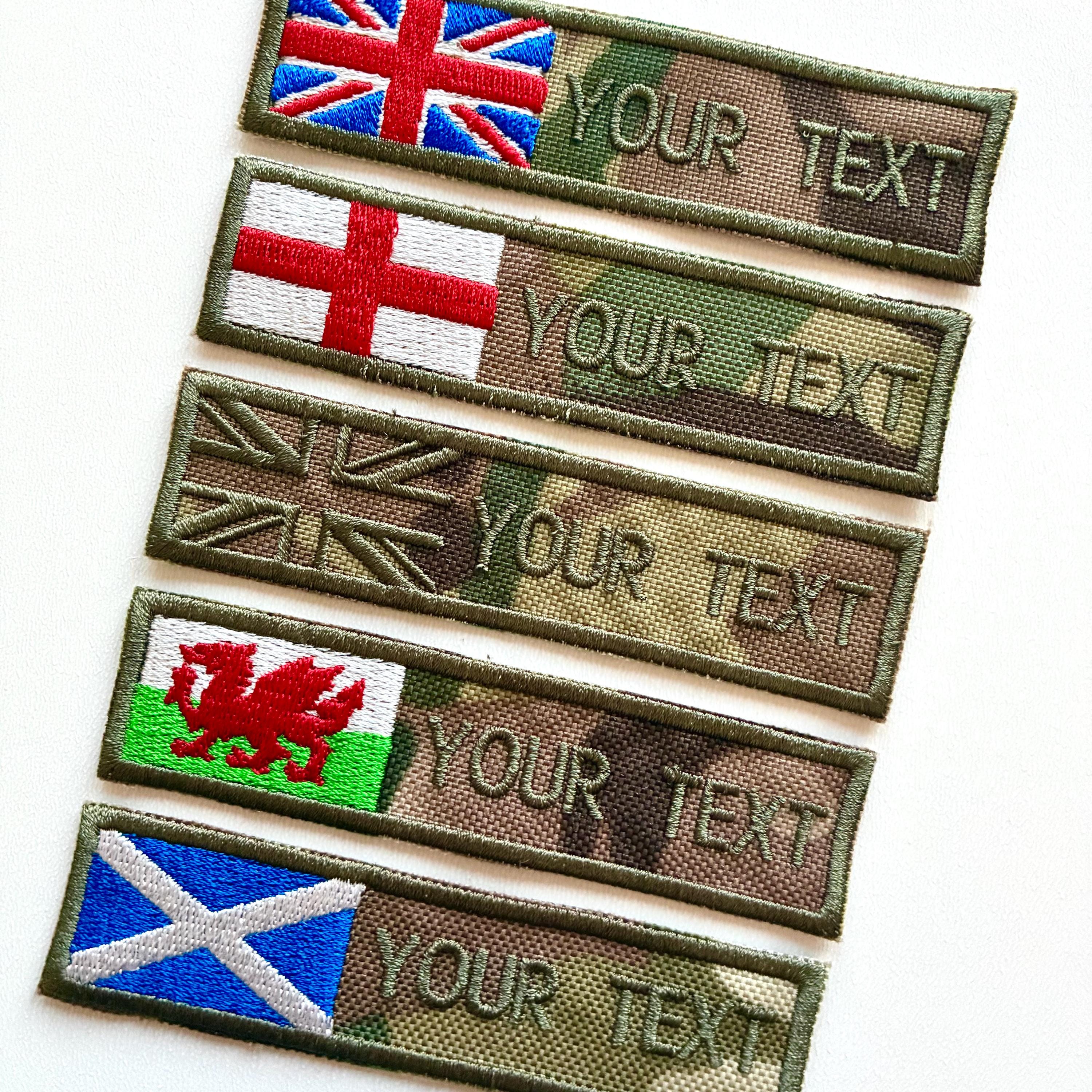 Personalised Embroidered Flag Camouflage Patch Sew/Iron/VELCRO® Custom Text Badge