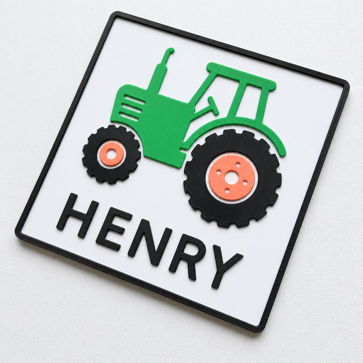 Personalised Boys Name Tractor Door Sign – Custom Kids Bedroom Decoration Plate
