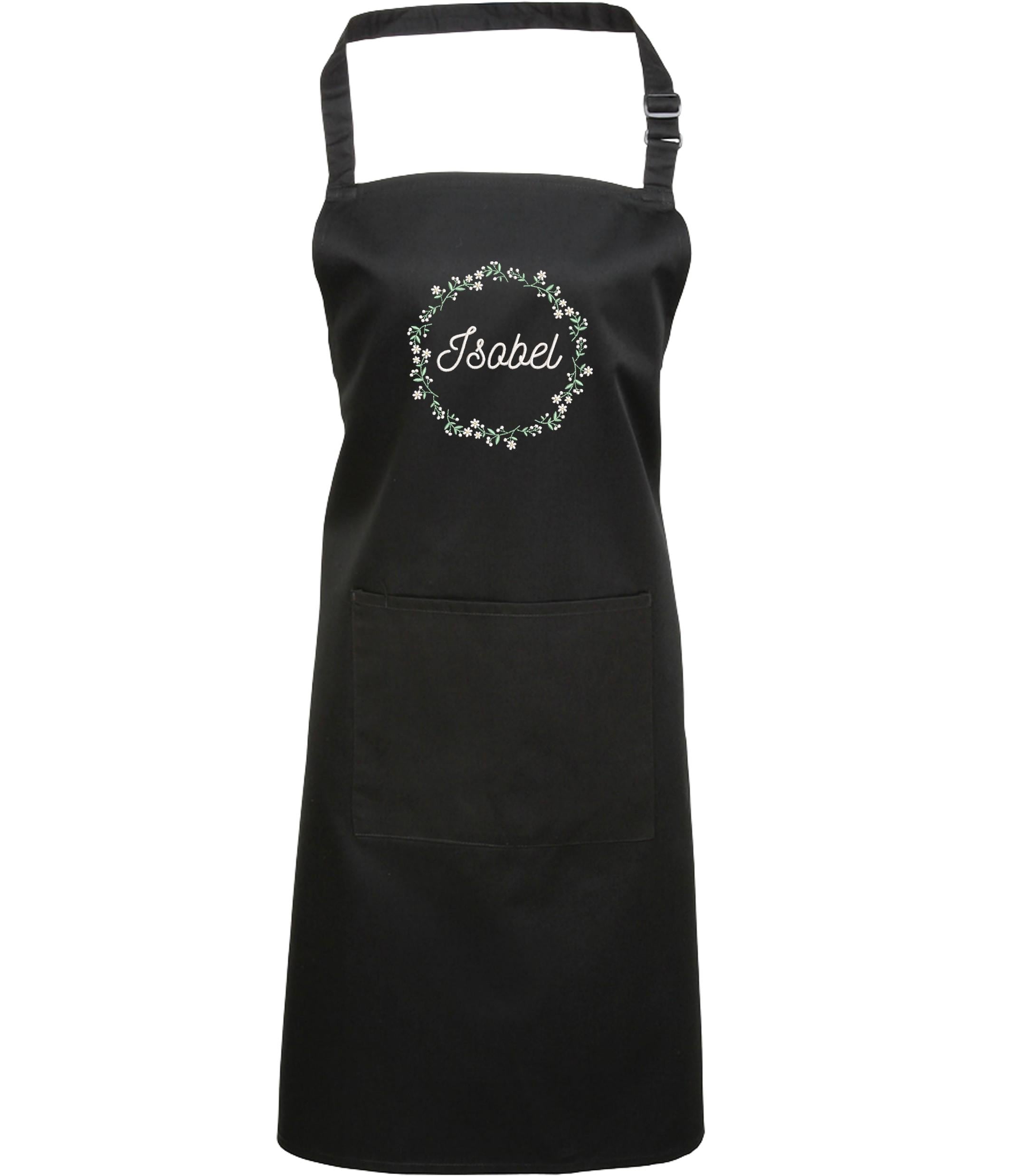 Embroidered Personalised Name Floral Wreath Apron Custom Text Kitchen Baking Gift