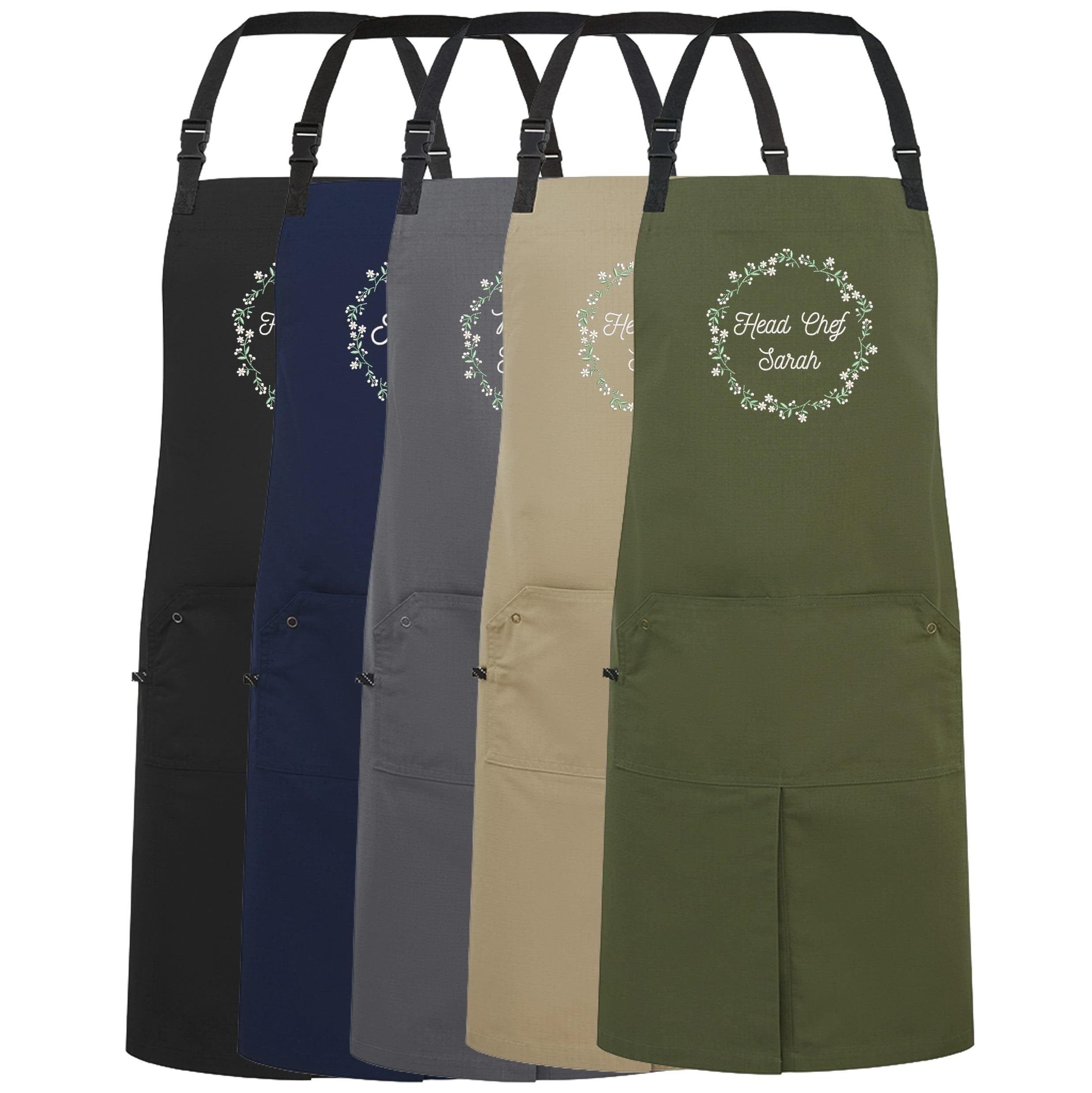 Embroidered Personalised Name Floral Wreath Apron Custom Text Kitchen Baking Gift
