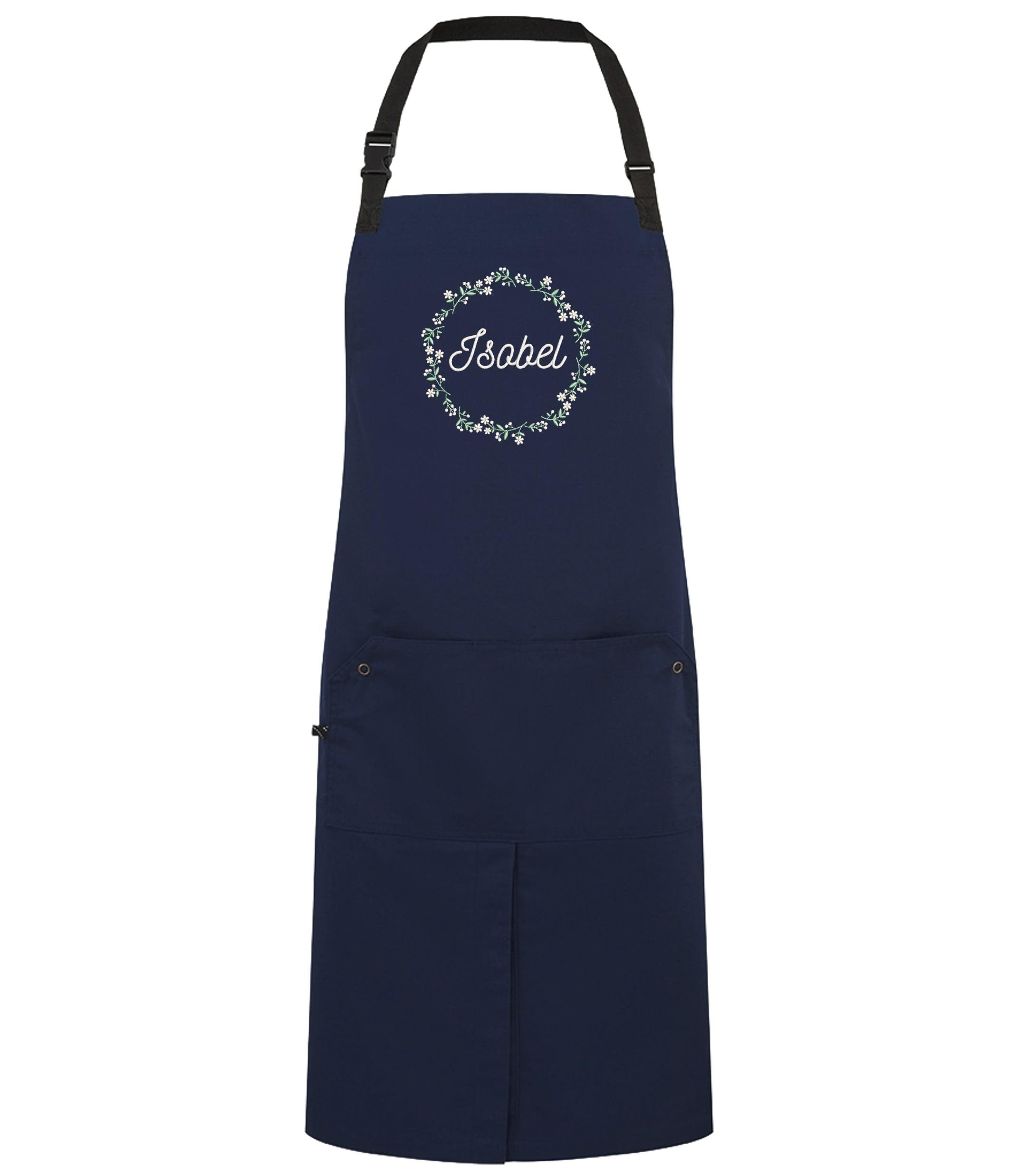 Embroidered Personalised Name Floral Wreath Apron Custom Text Kitchen Baking Gift