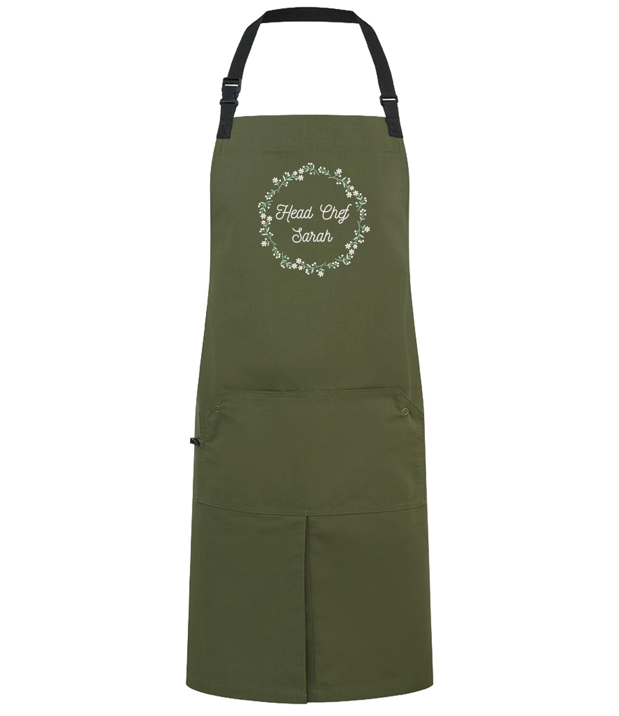 Embroidered Personalised Name Floral Wreath Apron Custom Text Kitchen Baking Gift
