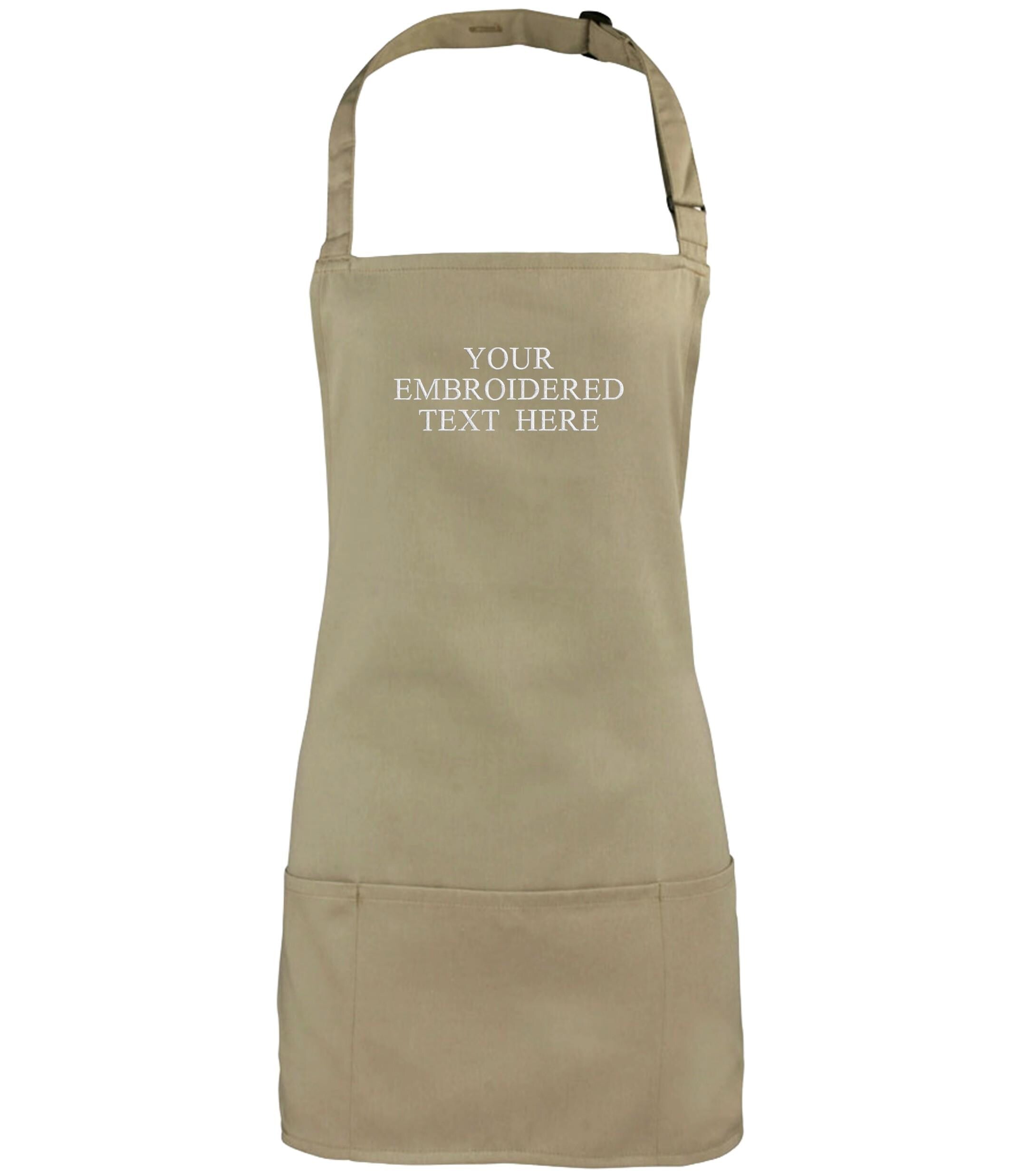 Embroidered Personalised Text 2 in 1 Short Apron Custom Name Business Kitchen Baking Gift