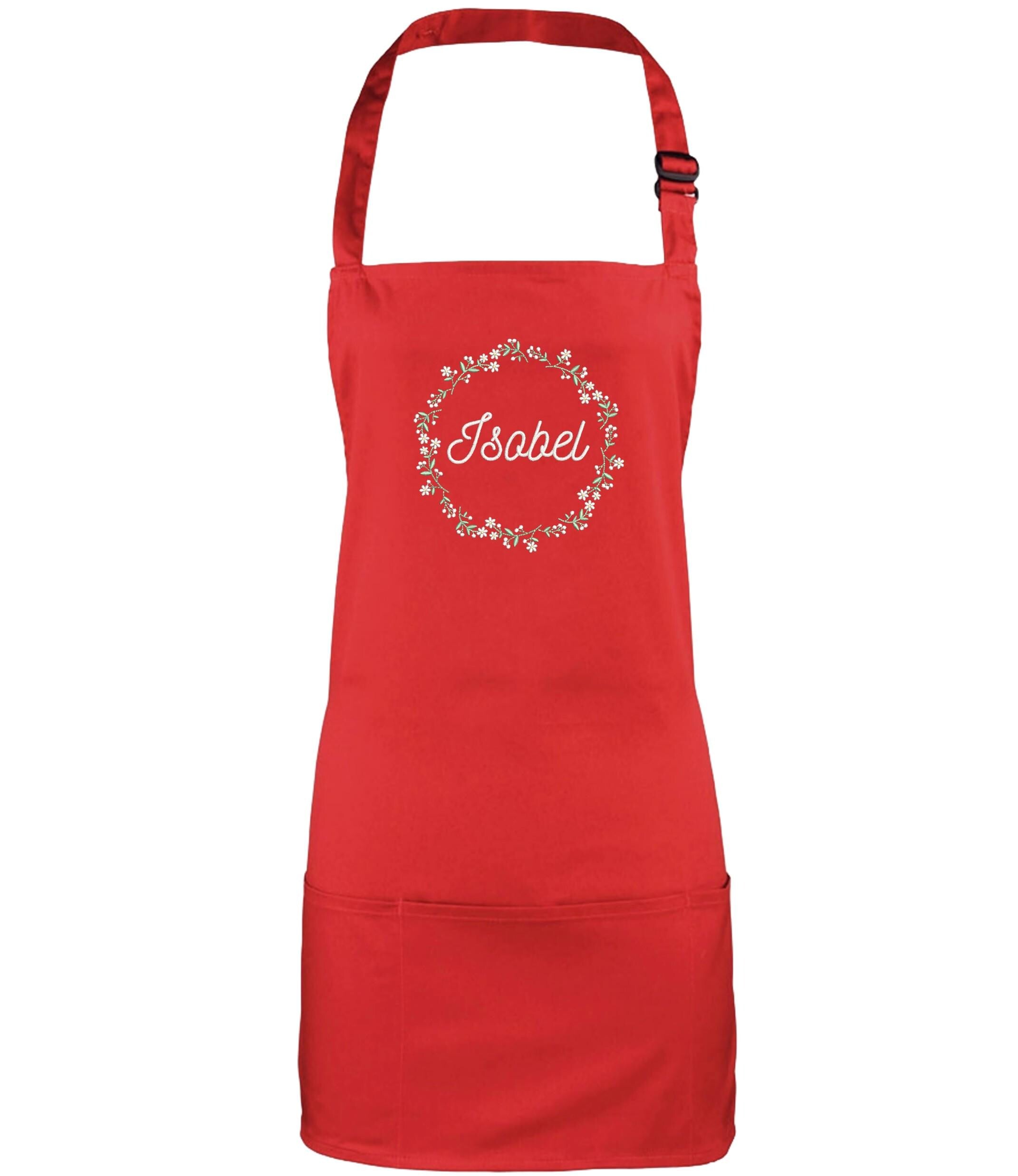 Embroidered Personalised Name Floral Wreath 2 in 1 Short Apron Custom Text Kitchen Baking Gift