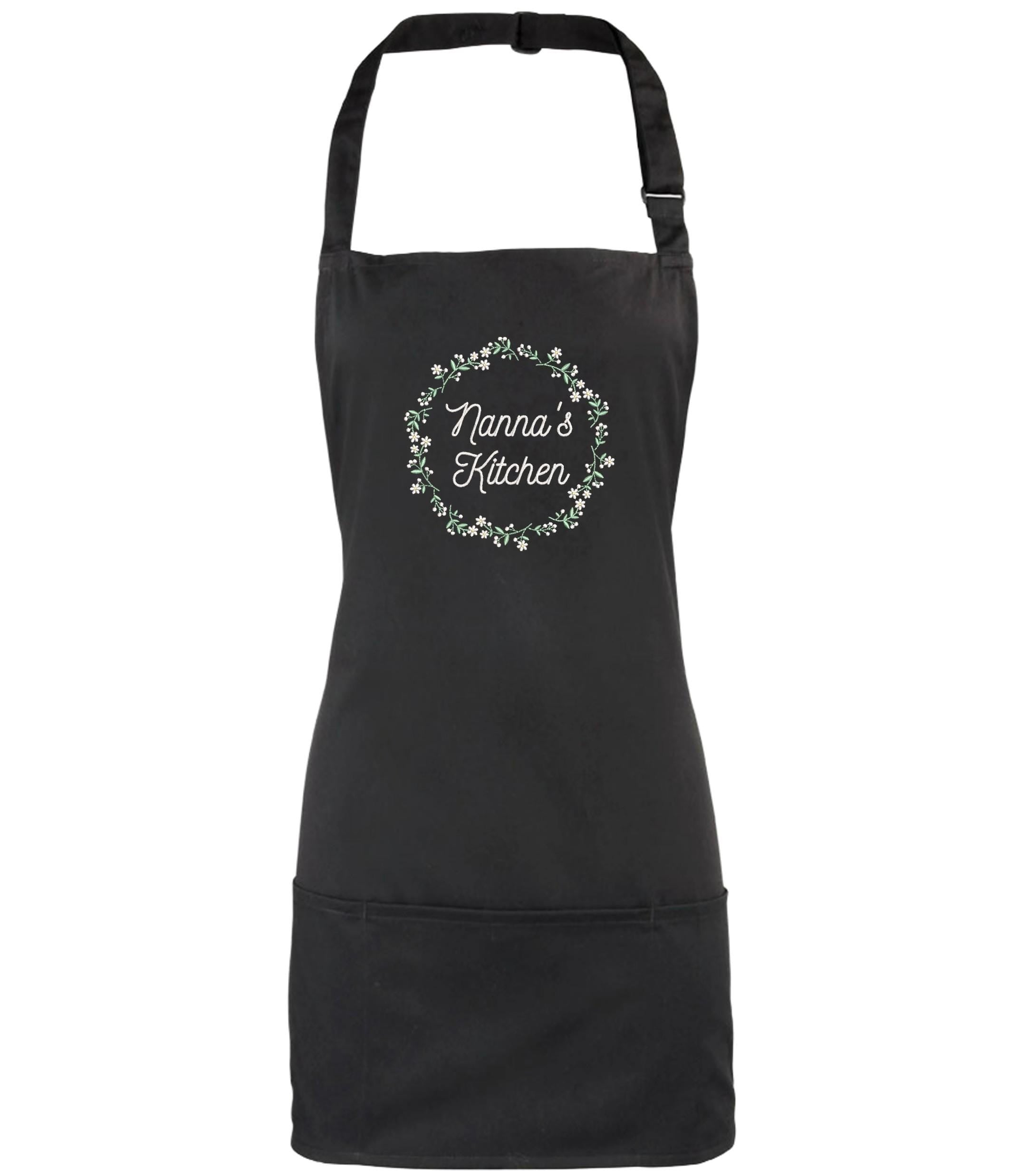 Embroidered Personalised Name Floral Wreath 2 in 1 Short Apron Custom Text Kitchen Baking Gift