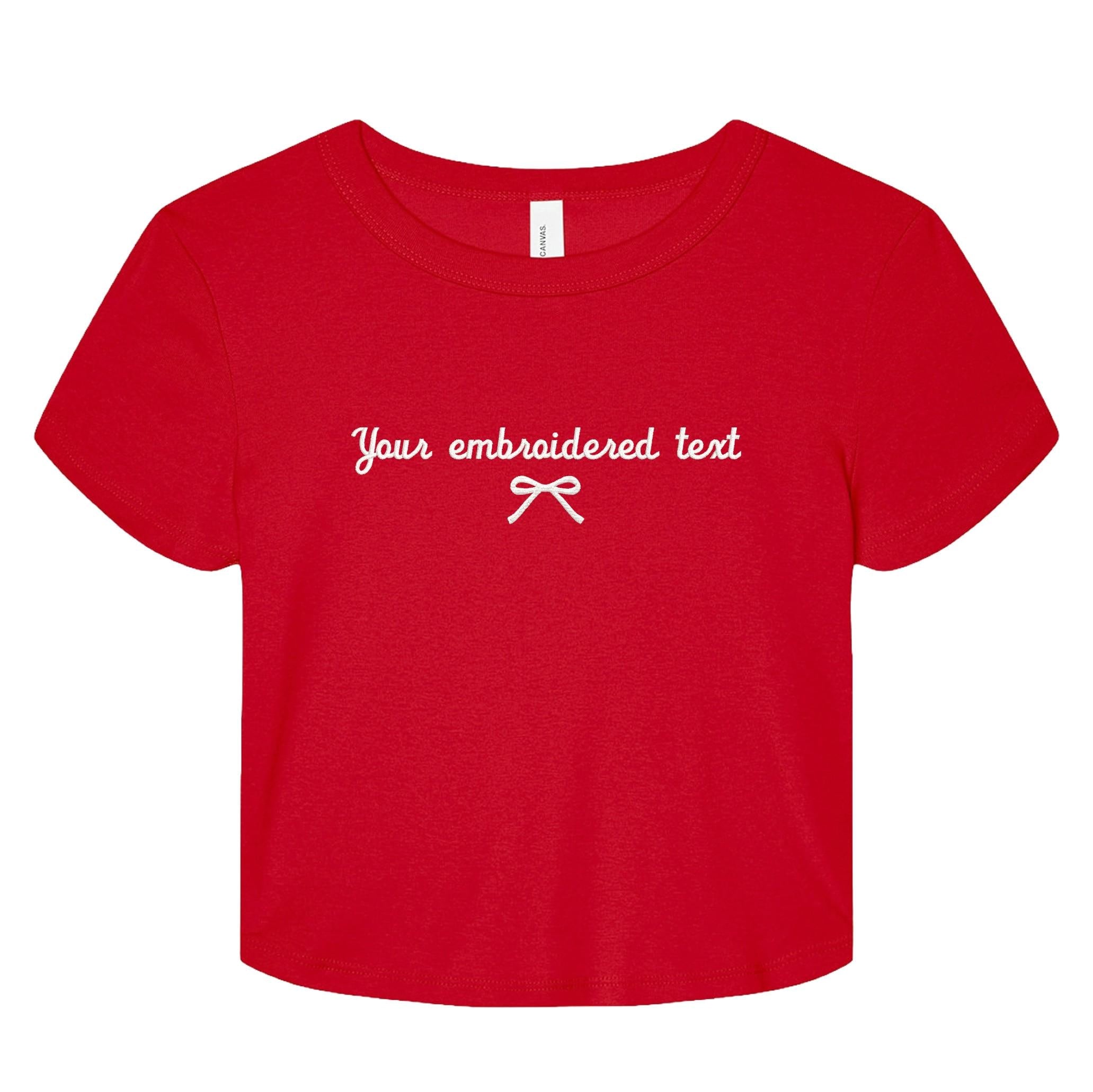 Embroidered Personalised Ladies Baby Tee Custom Text Cropped T-Shirt Top