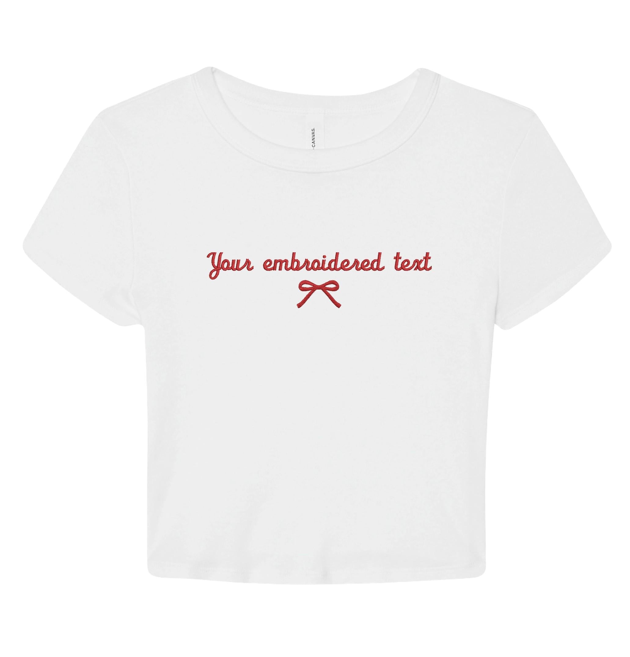 Embroidered Personalised Ladies Baby Tee Custom Text Cropped T-Shirt Top