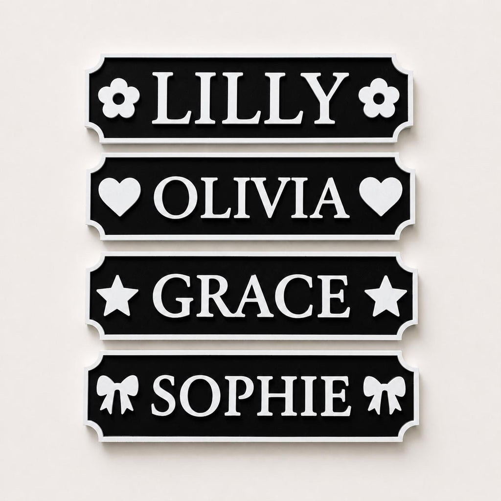 Personalised Name Black Door Sign – Custom Girls Bedroom Decoration Plate Plaque