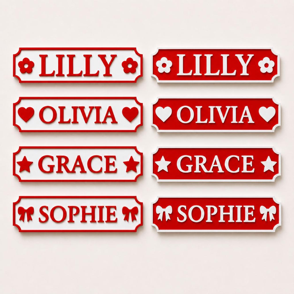 Personalised Name Red Door Sign – Custom Girls Bedroom Decoration Plate Plaque