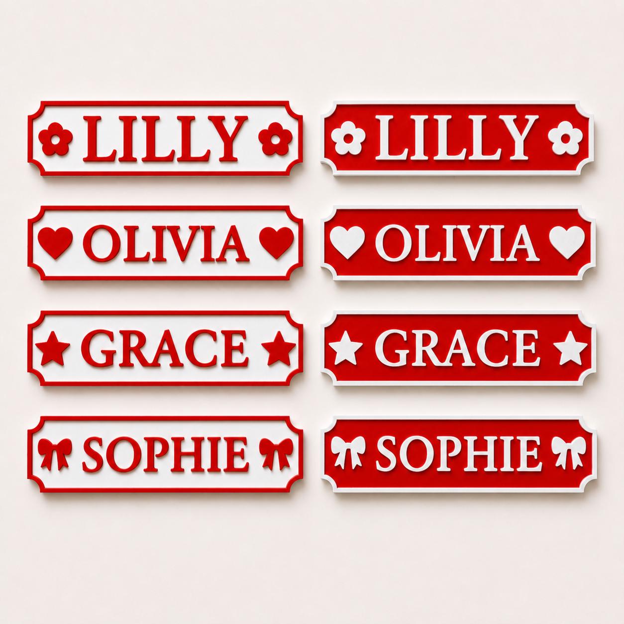 Personalised Name Red Door Sign – Custom Girls Bedroom Decoration Plate Plaque