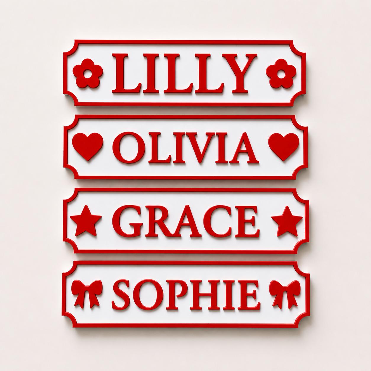 Personalised Name Red Door Sign – Custom Girls Bedroom Decoration Plate Plaque