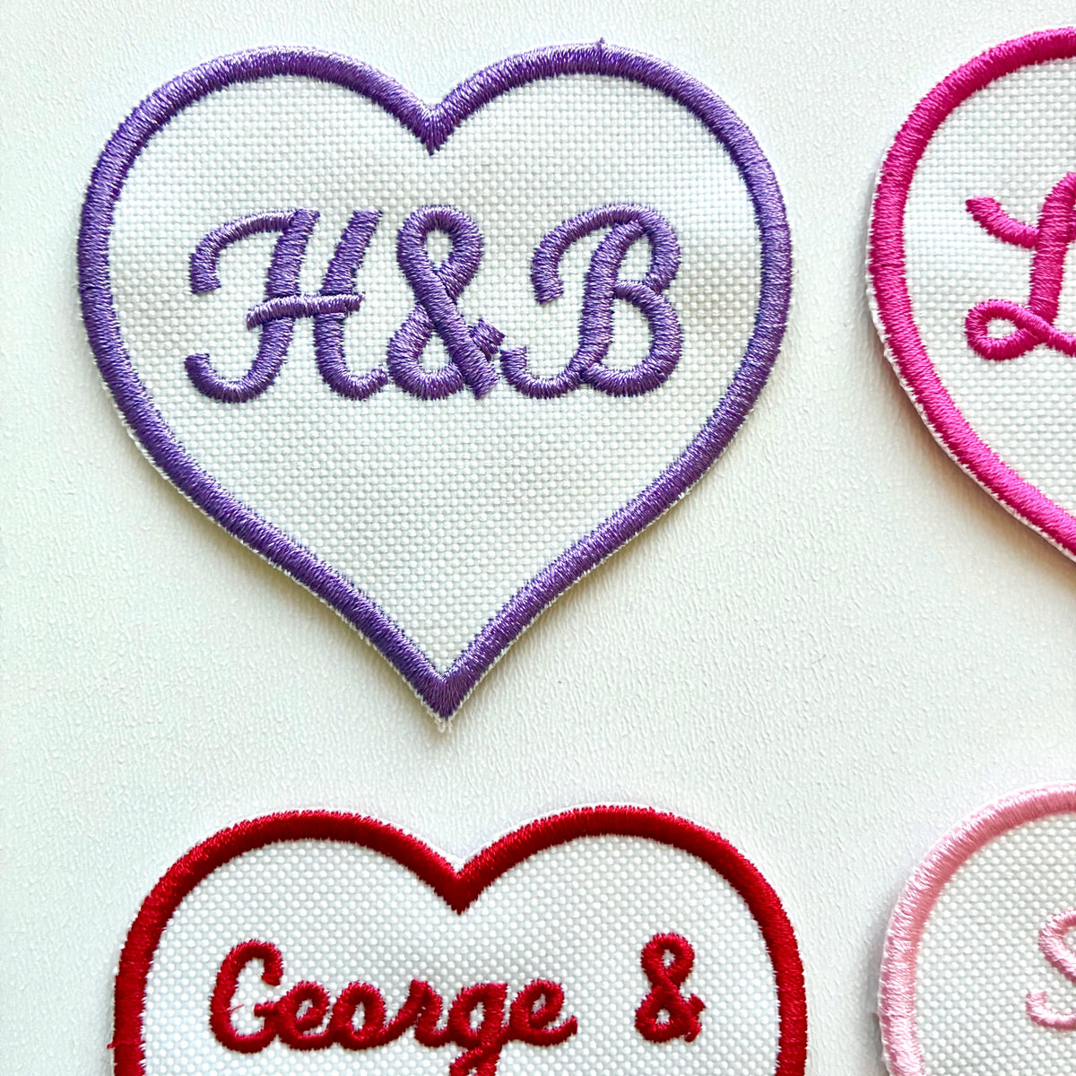 Personalised Embroidered Name Heart Patch Iron On & Sew On Custom Text Badge