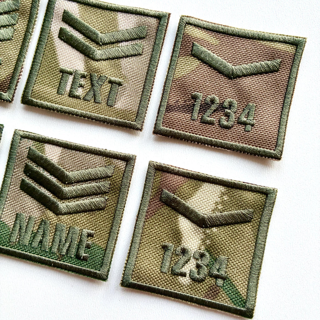 Personalised Embroidered Sergeant Chevron Patch 50x50mm Sew/Iron/VELCRO® Camo