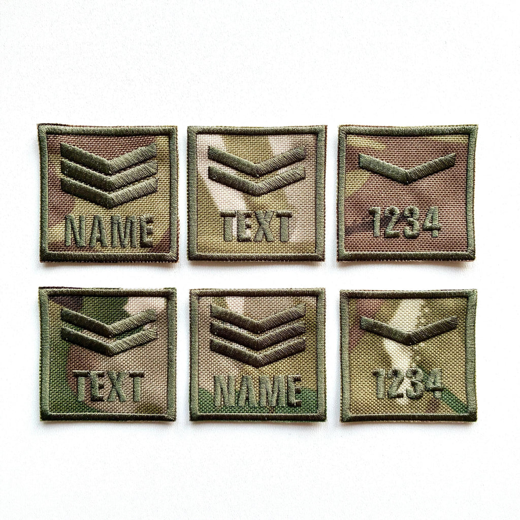 Personalised Embroidered Sergeant Chevron Patch 50x50mm Sew/Iron/VELCRO® Camo