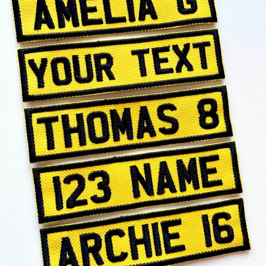 Personalised Embroidered Text Registration License Plate Patch Sew/Iron/VELCRO®