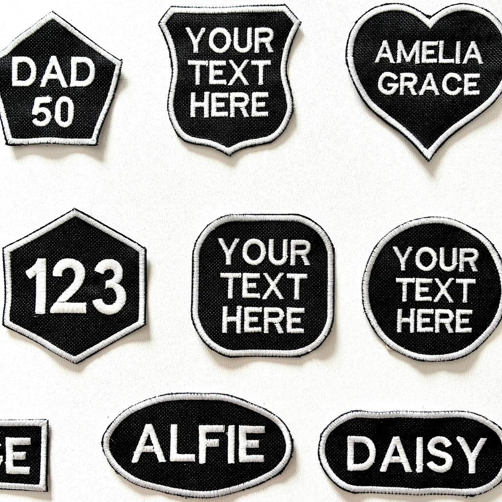 Personalised Embroidered Patches Iron & Sew On Custom Name Text Shaped Badges