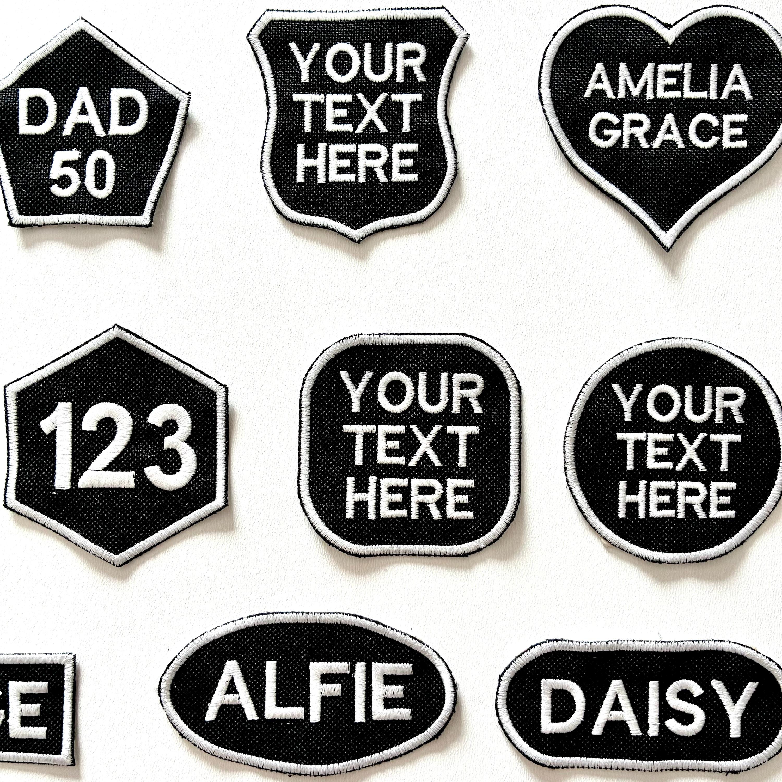 Personalised Embroidered Patches Iron & Sew On Custom Name Text Shaped Badges