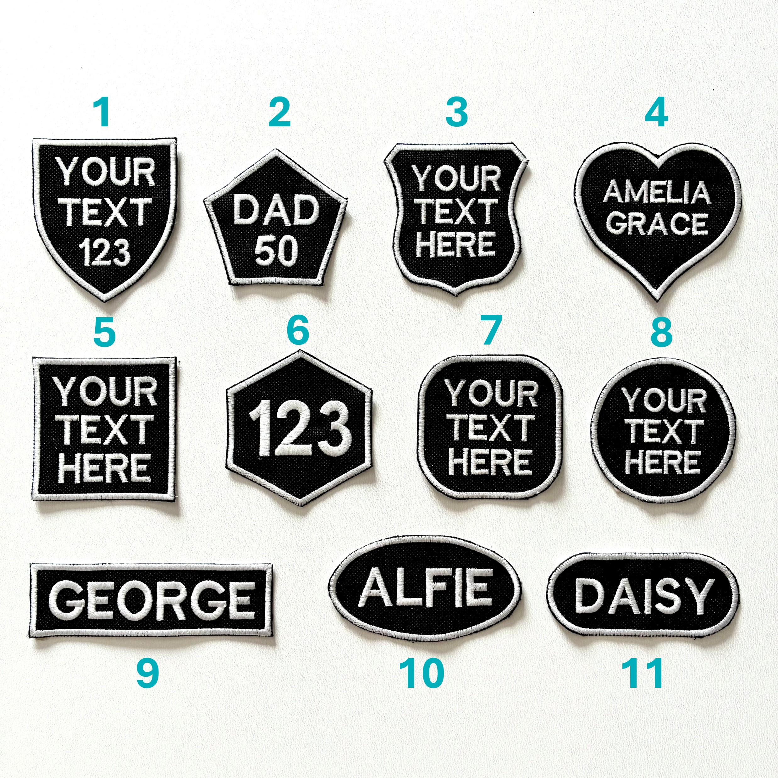 Personalised Embroidered Patches Iron & Sew On Custom Name Text Shaped Badges