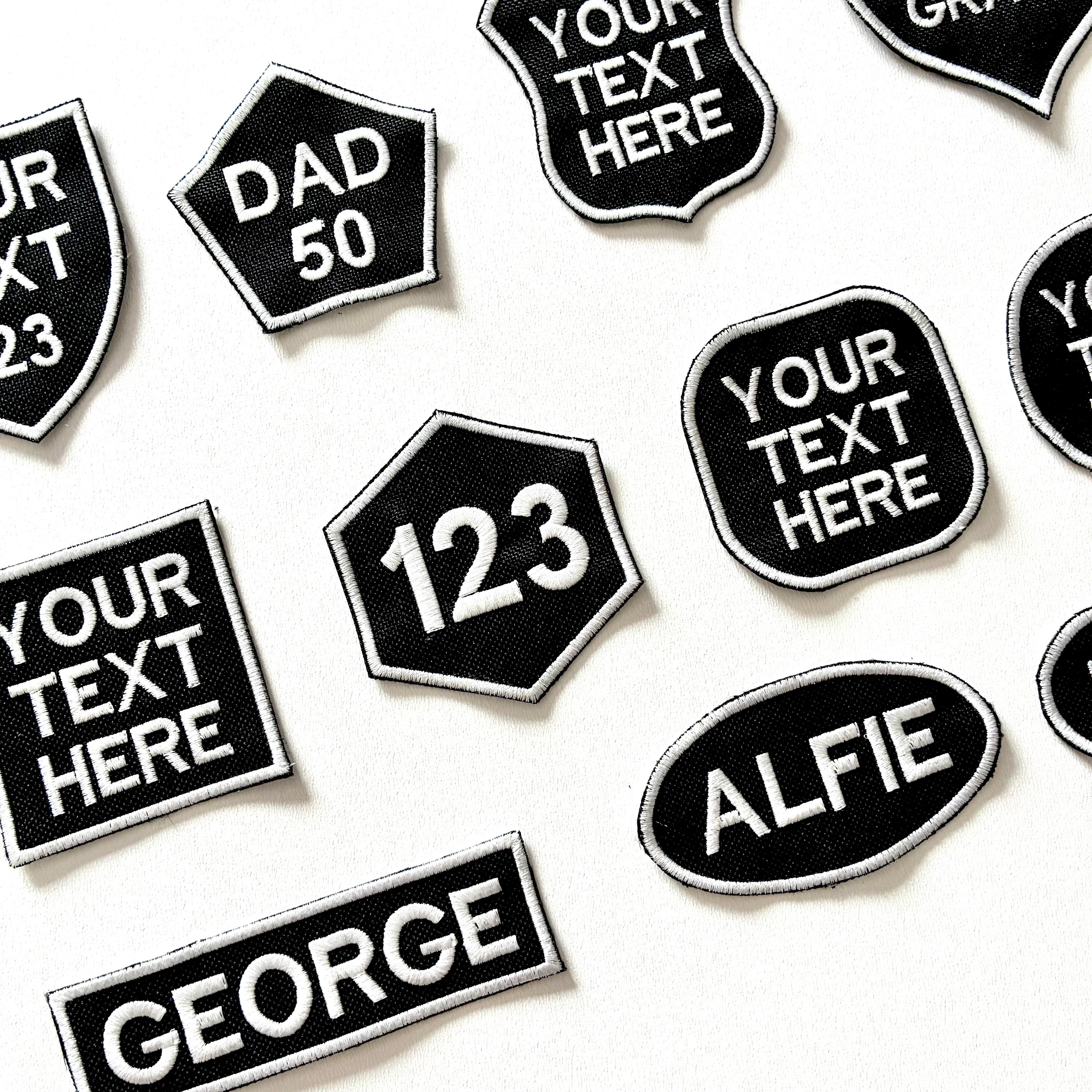 Personalised Embroidered Patches Iron & Sew On Custom Name Text Shaped Badges