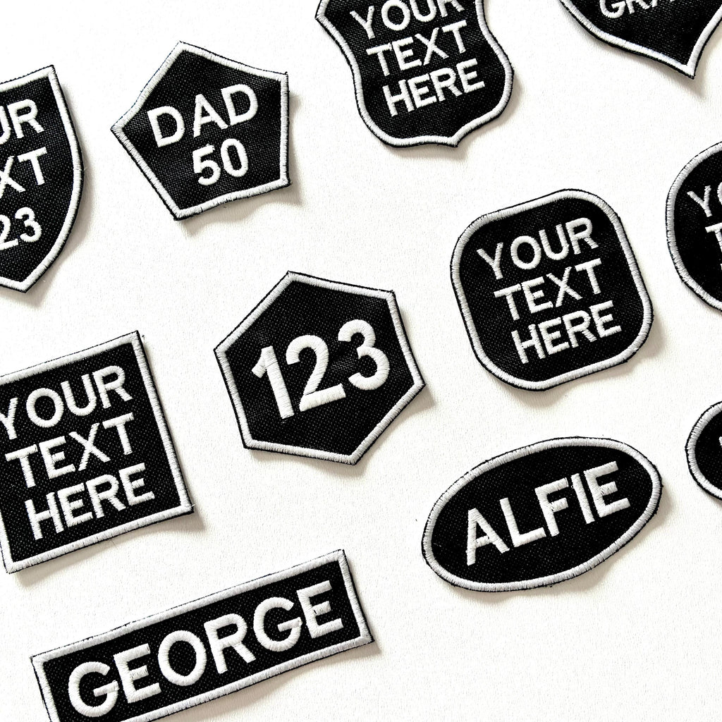 Personalised Embroidered Patches Iron & Sew On Custom Name Text Shaped Badges