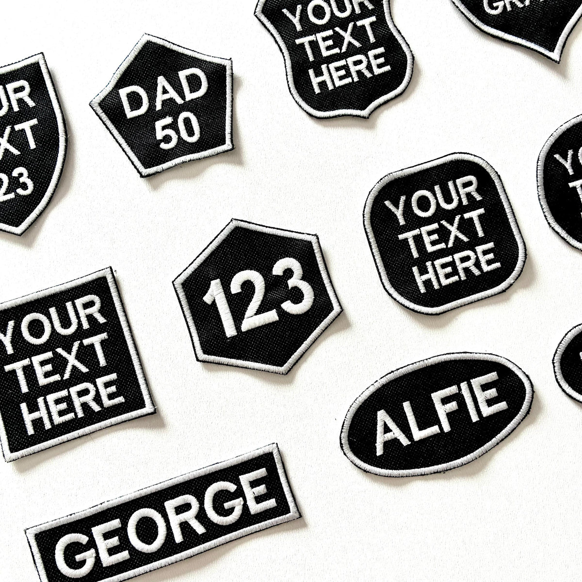 Personalised Embroidered Patches Iron & Sew On Custom Name Text Shaped Badges