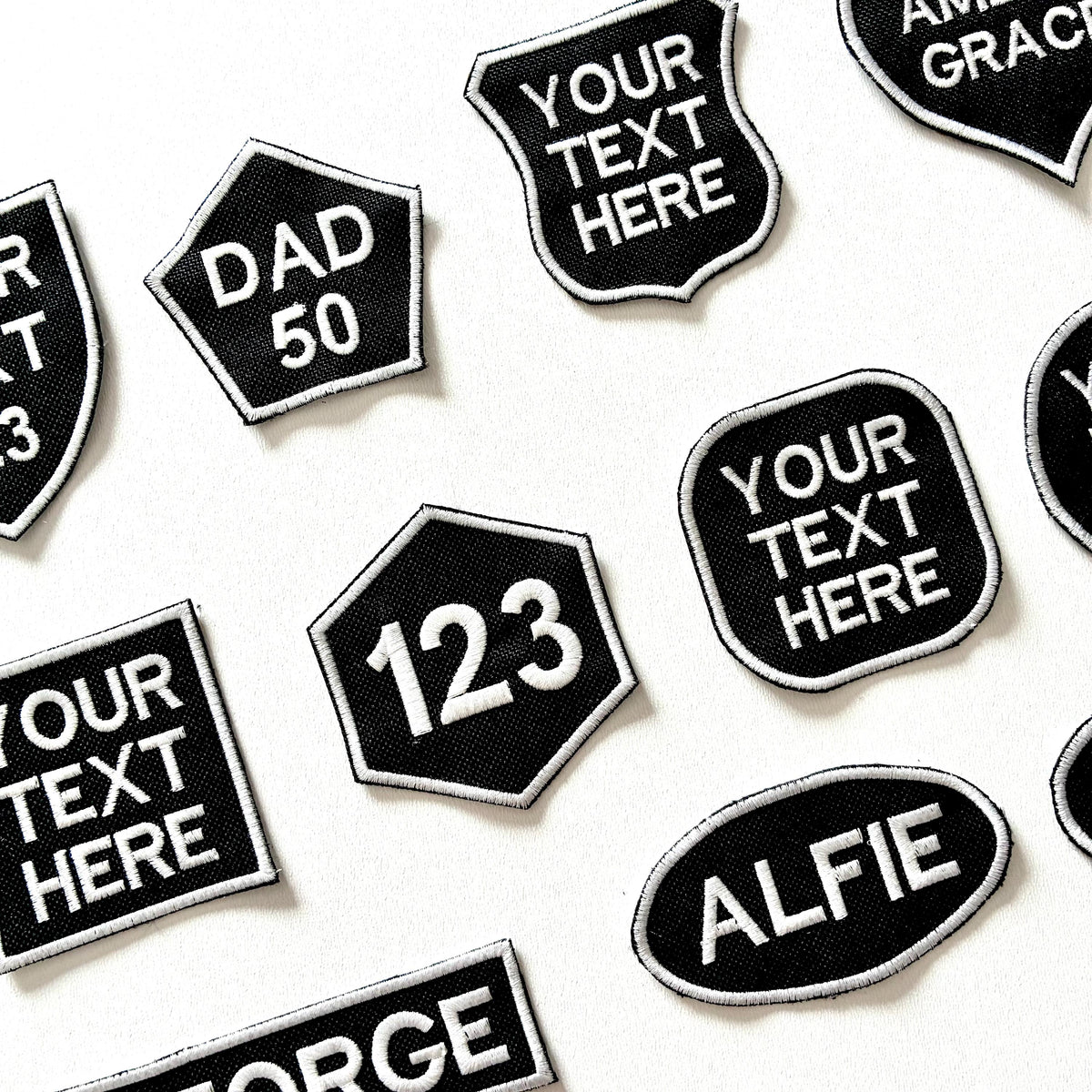 Personalised Embroidered Patches Iron & Sew On Custom Name Text Shaped Badges