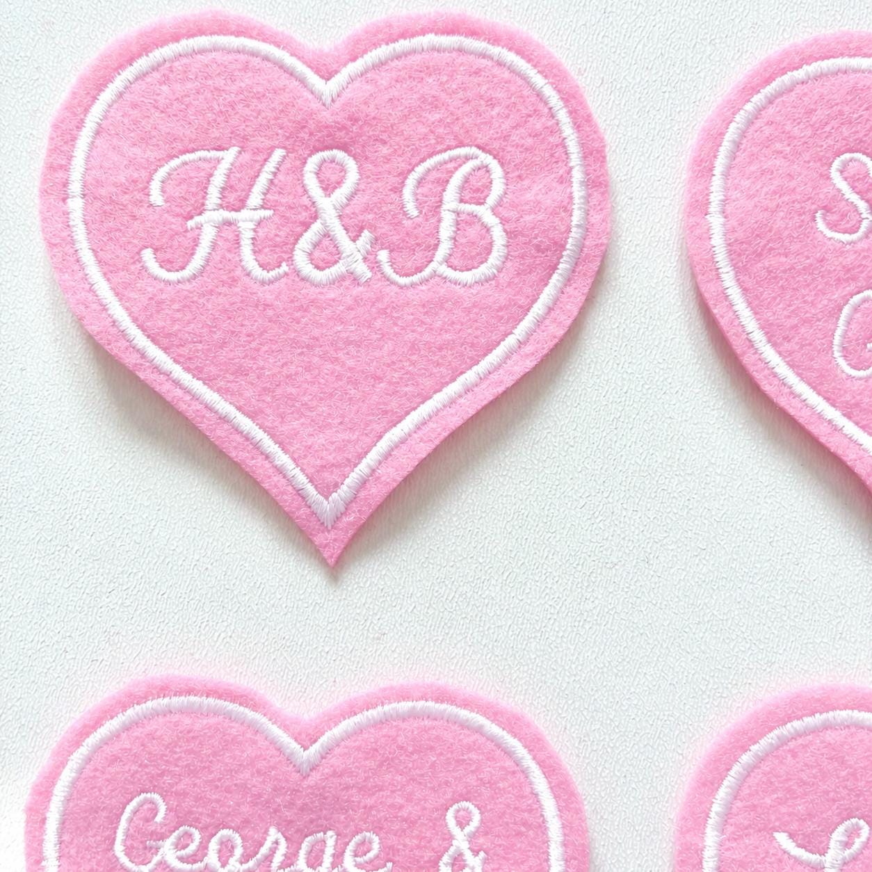 Personalised Embroidered Pink Love Heart Patch Iron On & Sew On Custom Name Text