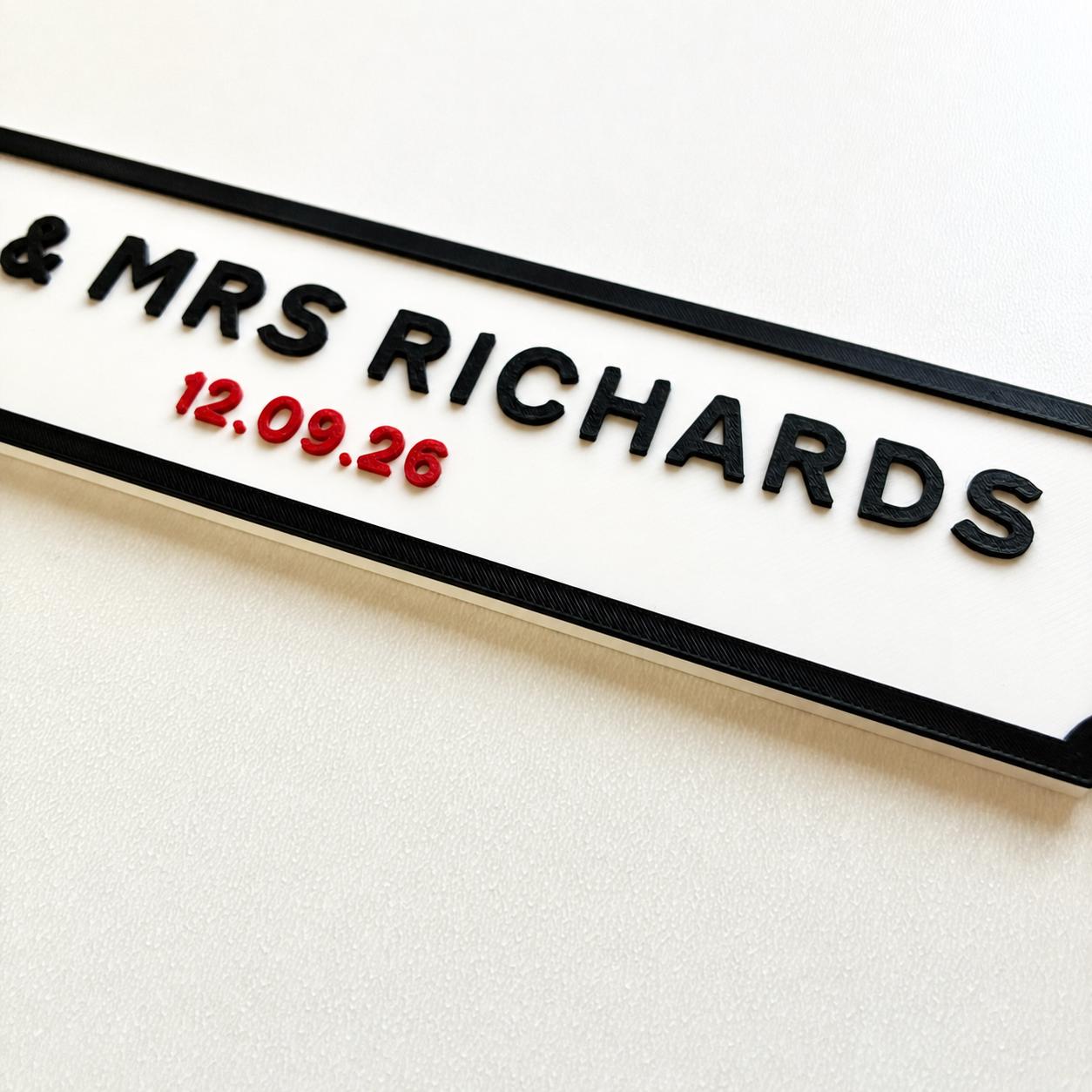 Personalised Text Sign – Custom Mr & Mrs Wedding Street Road House Decoration Plate