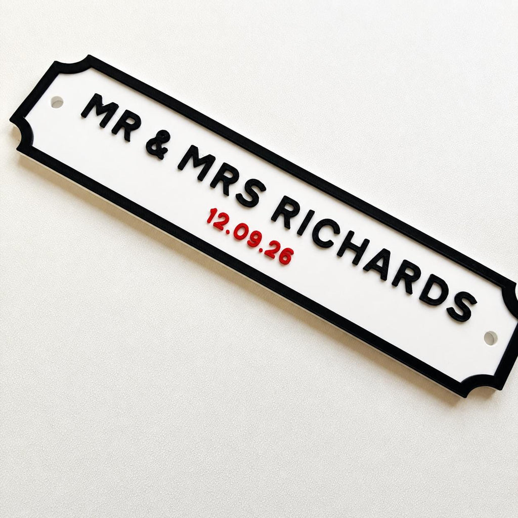 Personalised Text Sign – Custom Mr & Mrs Wedding Street Road House Decoration Plate