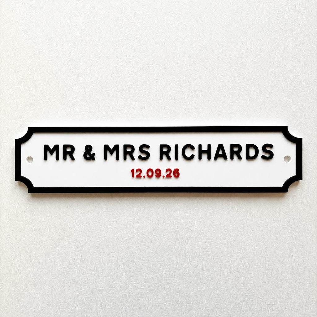 Personalised Text Sign – Custom Mr & Mrs Wedding Street Road House Decoration Plate
