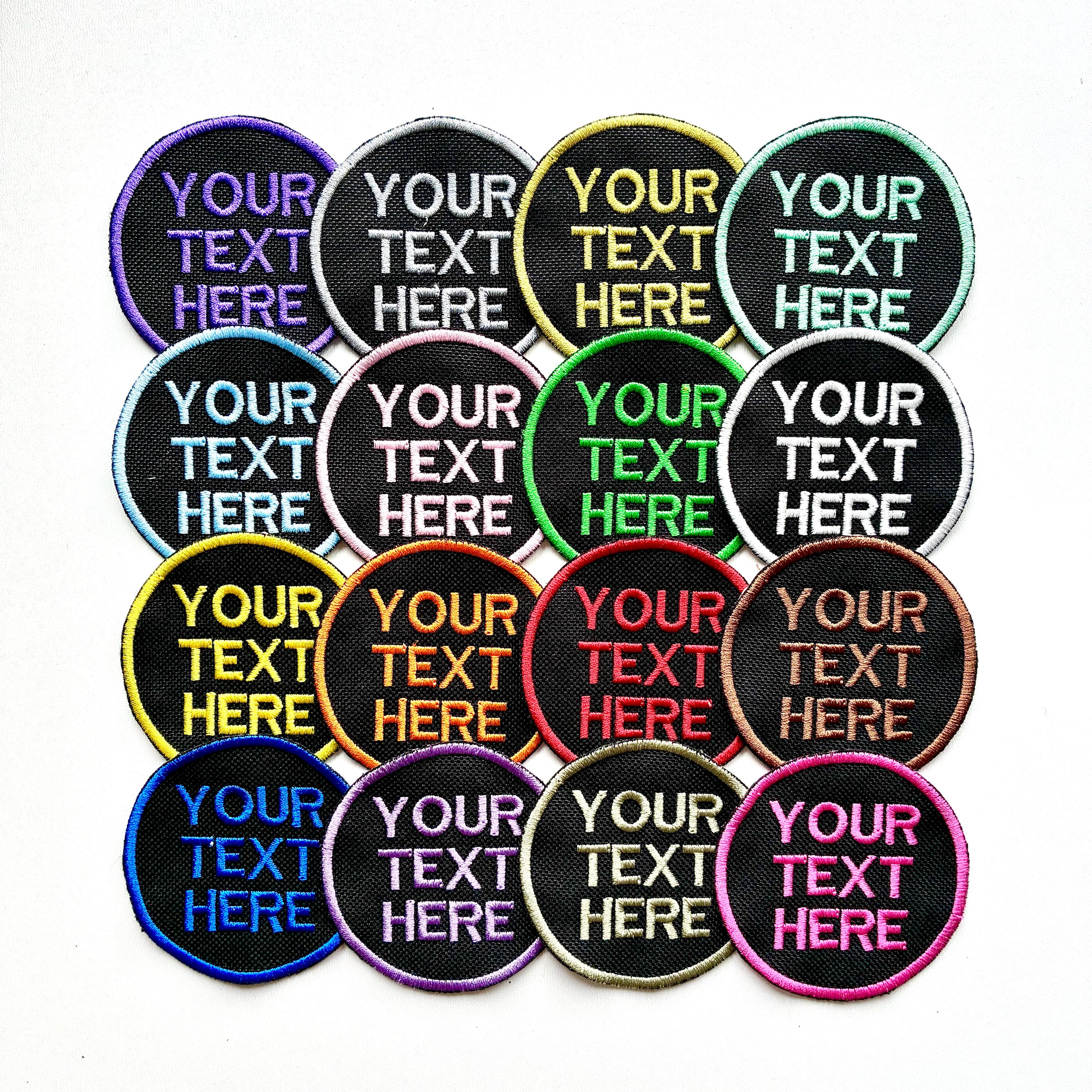 Personalised Embroidered Text Circle Patch Iron On & Sew On Custom Name Badge