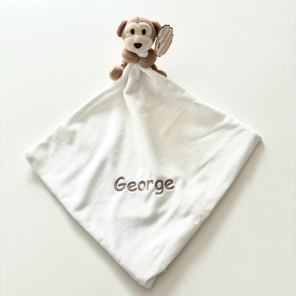 Embroidered Personalised Monkey Plush Comforter Cuddly Blanket Keepsake Gift