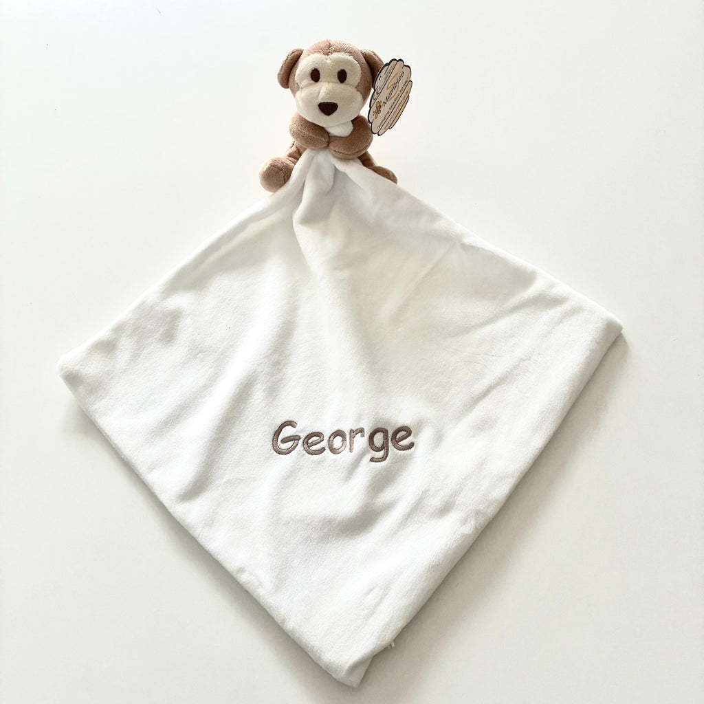 Embroidered Personalised Monkey Plush Comforter Cuddly Blanket Keepsake Gift