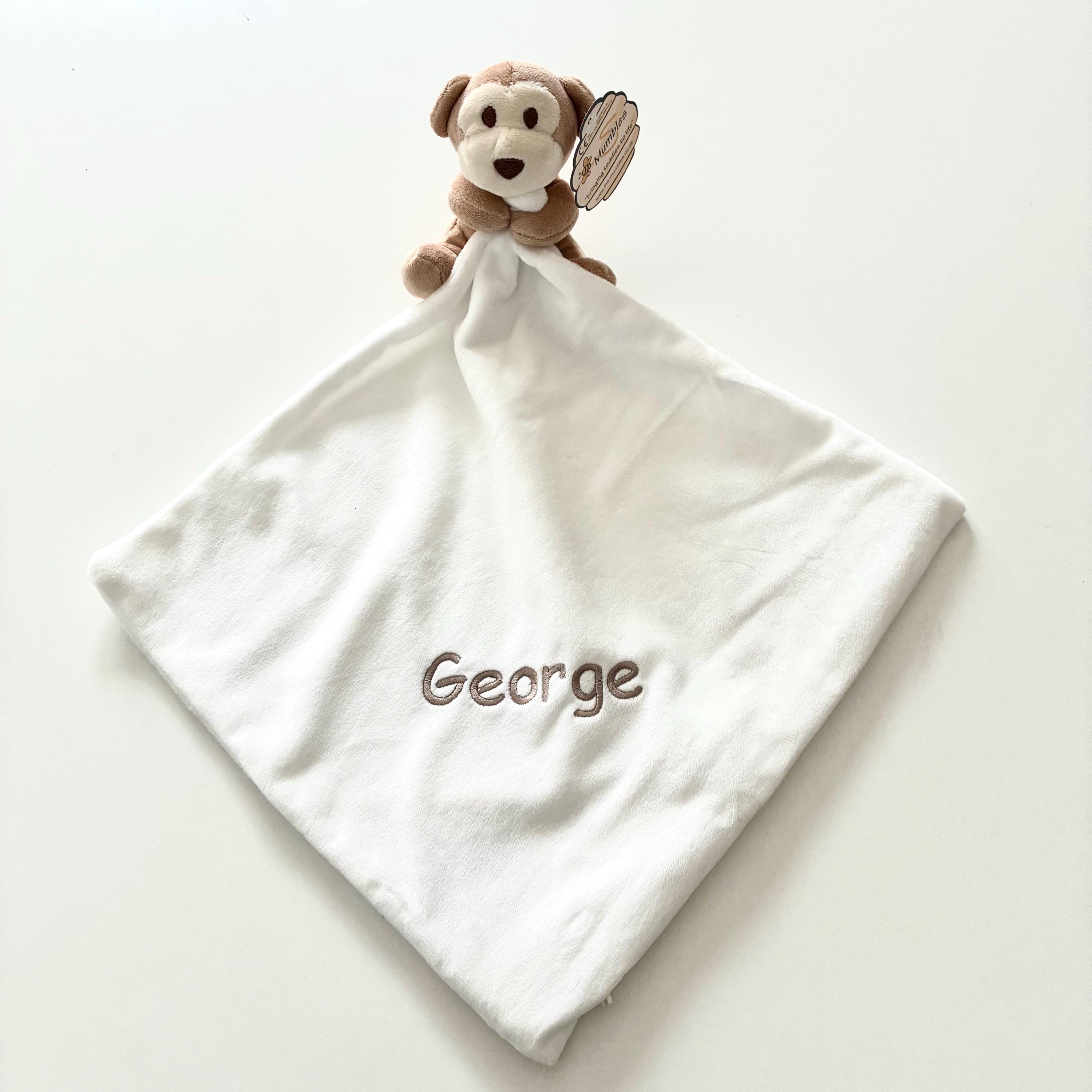 Embroidered Personalised Monkey Plush Comforter Cuddly Blanket Keepsake Gift