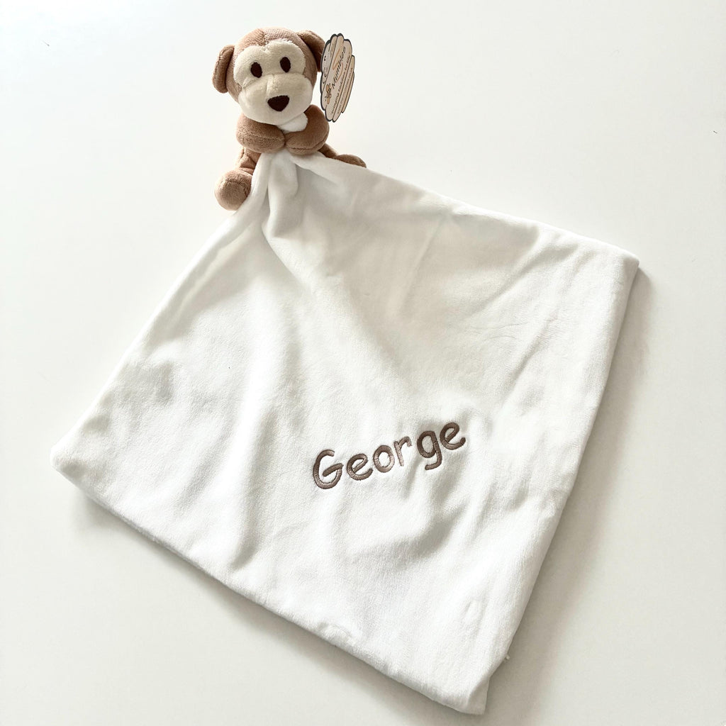 Embroidered Personalised Monkey Plush Comforter Cuddly Blanket Keepsake Gift