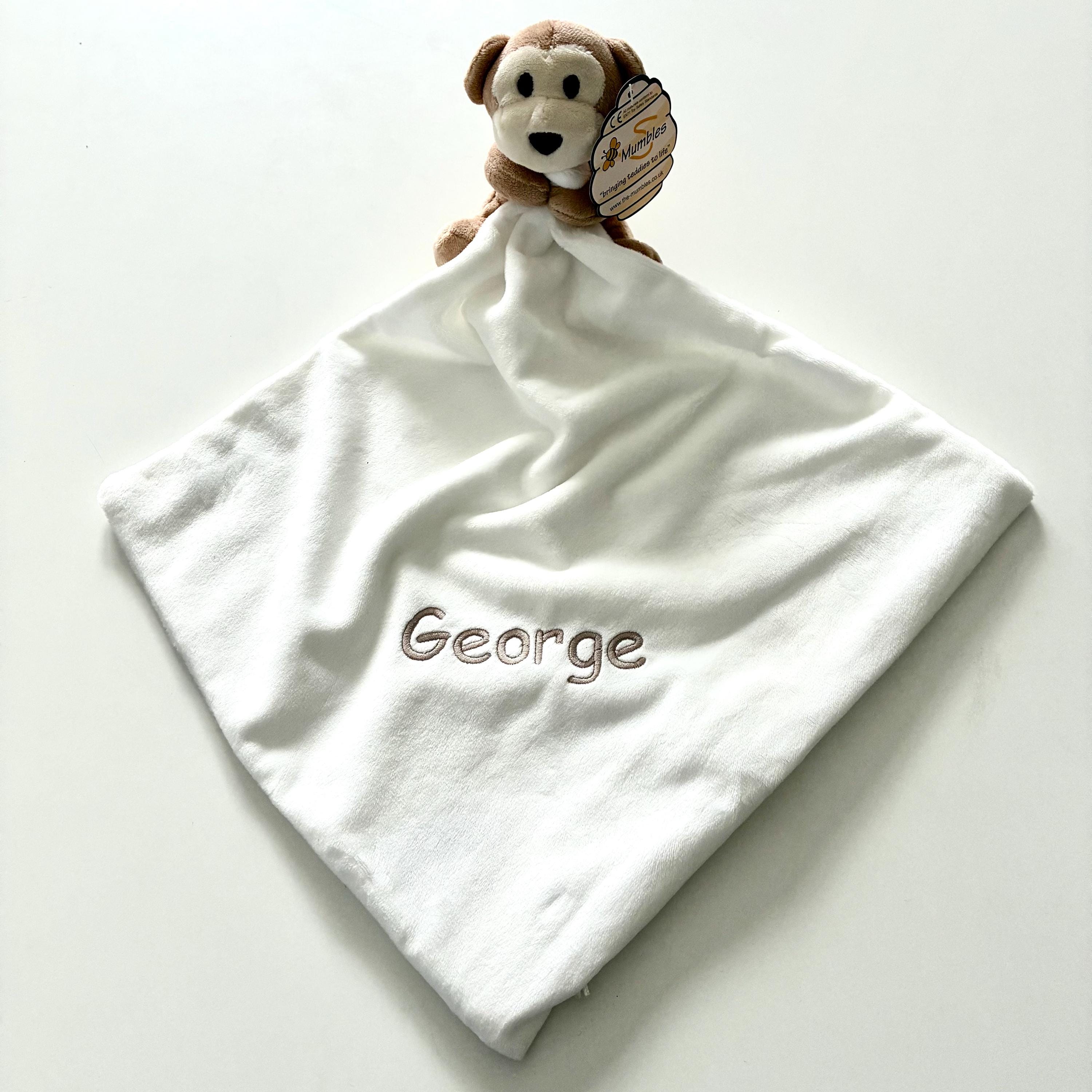 Embroidered Personalised Monkey Plush Comforter Cuddly Blanket Keepsake Gift