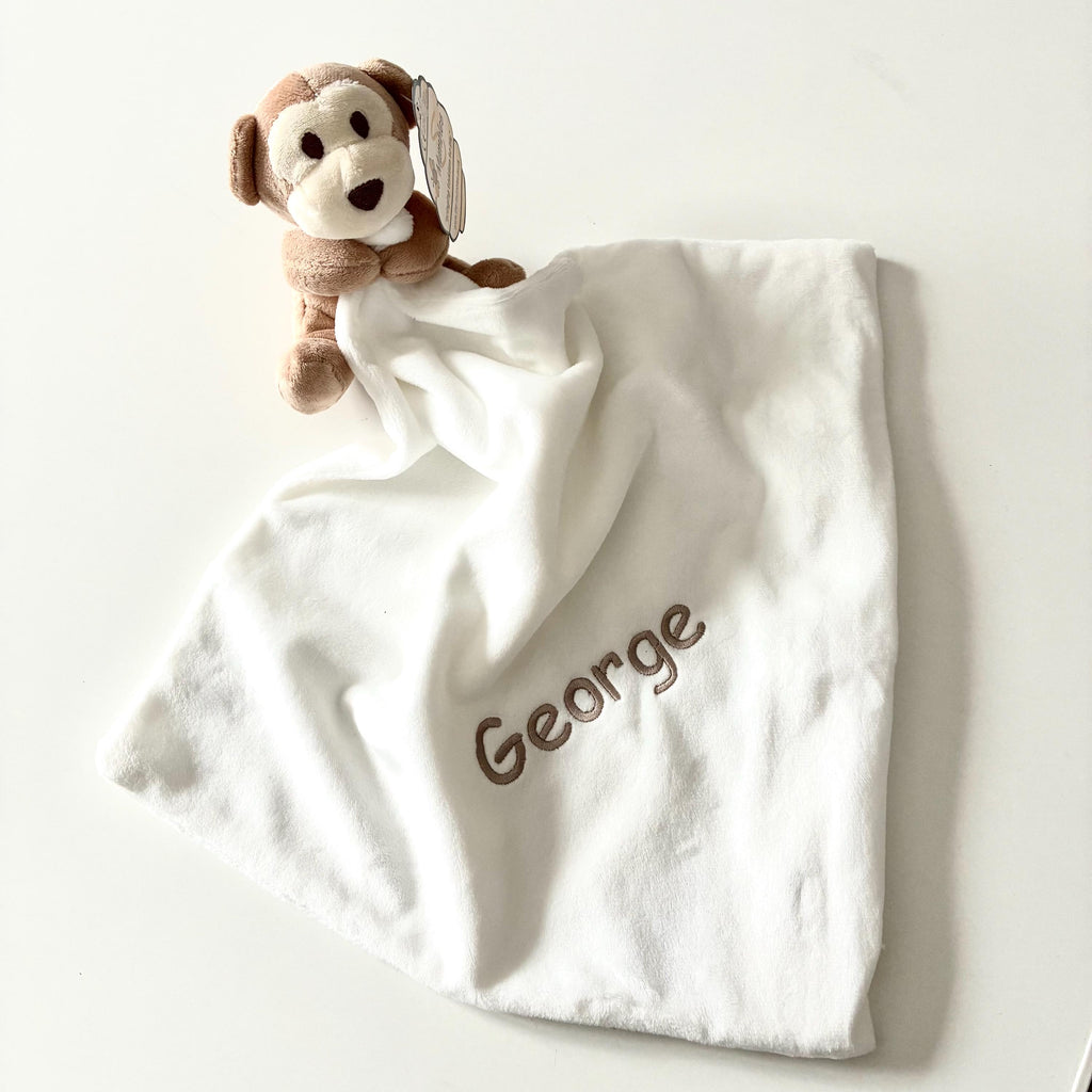Embroidered Personalised Monkey Plush Comforter Cuddly Blanket Keepsake Gift