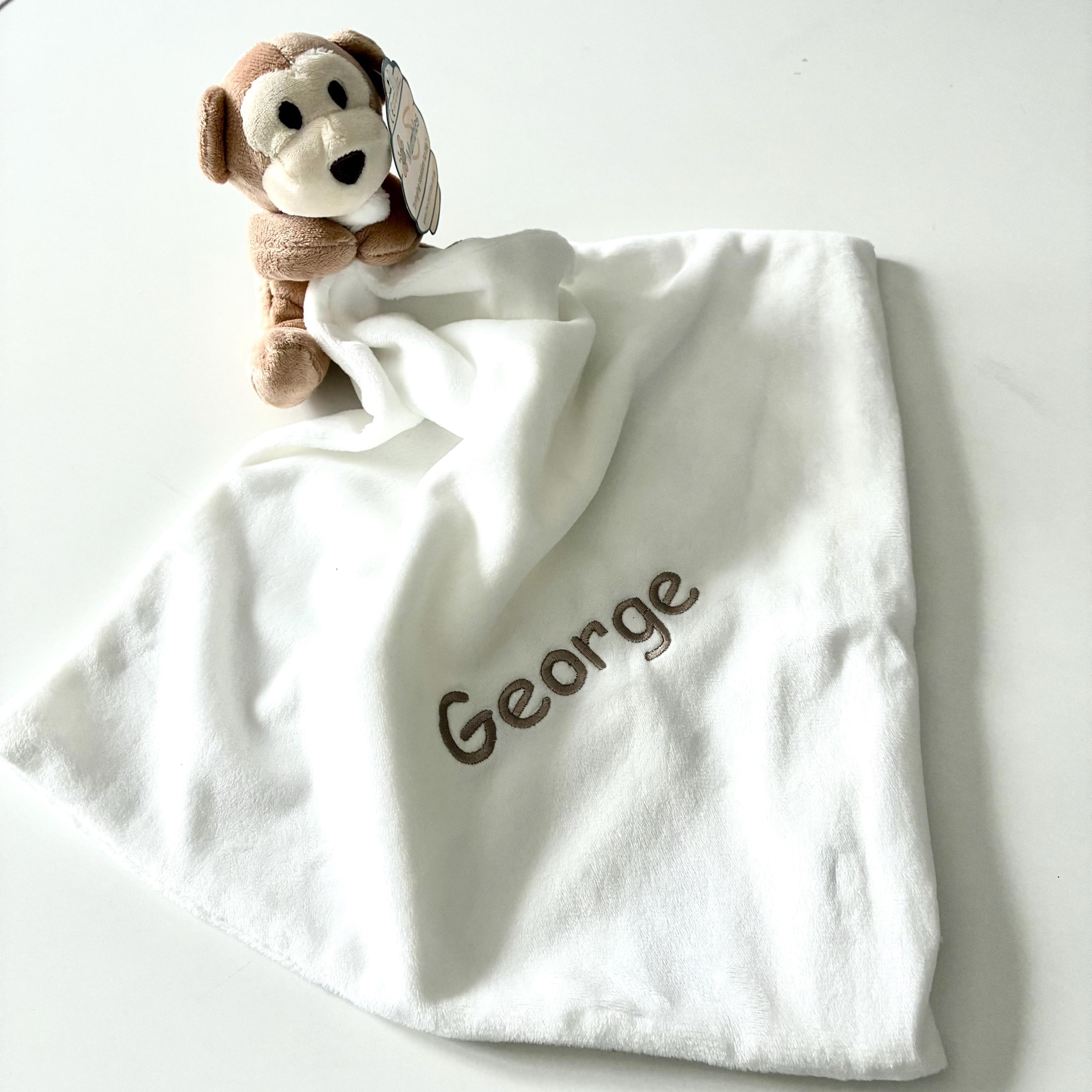 Embroidered Personalised Monkey Plush Comforter Cuddly Blanket Keepsake Gift