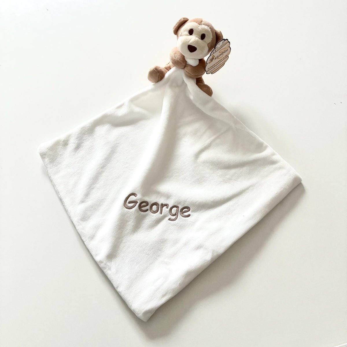 Embroidered Personalised Monkey Plush Comforter Cuddly Blanket Keepsake Gift