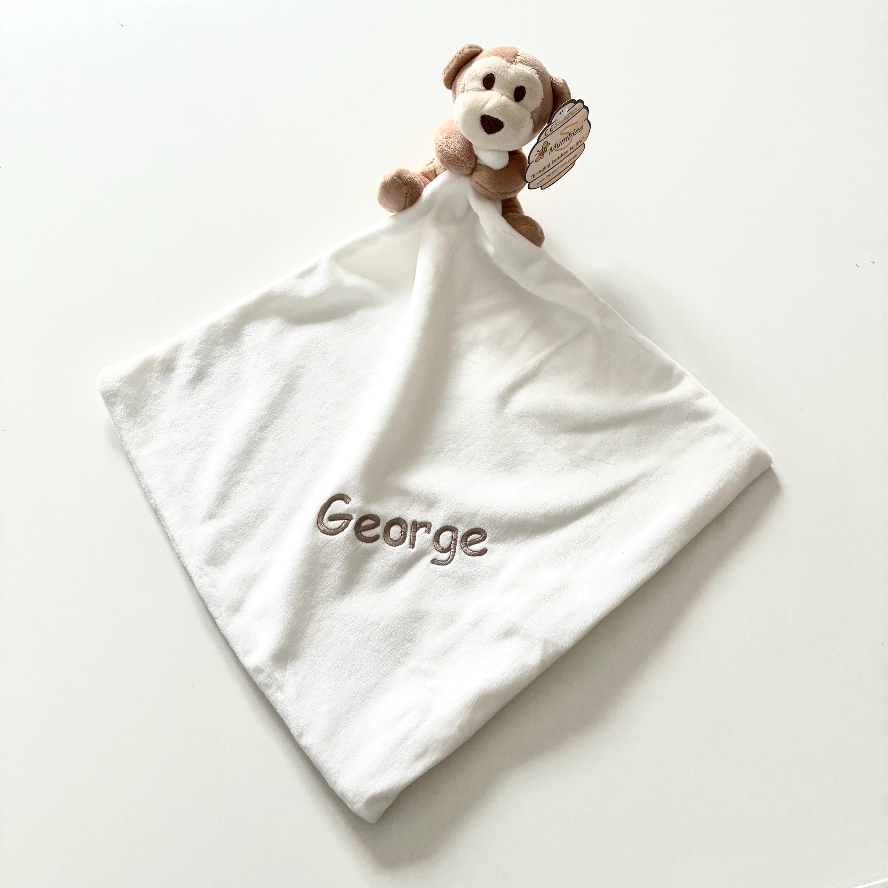 Embroidered Personalised Monkey Plush Comforter Cuddly Blanket Keepsake Gift