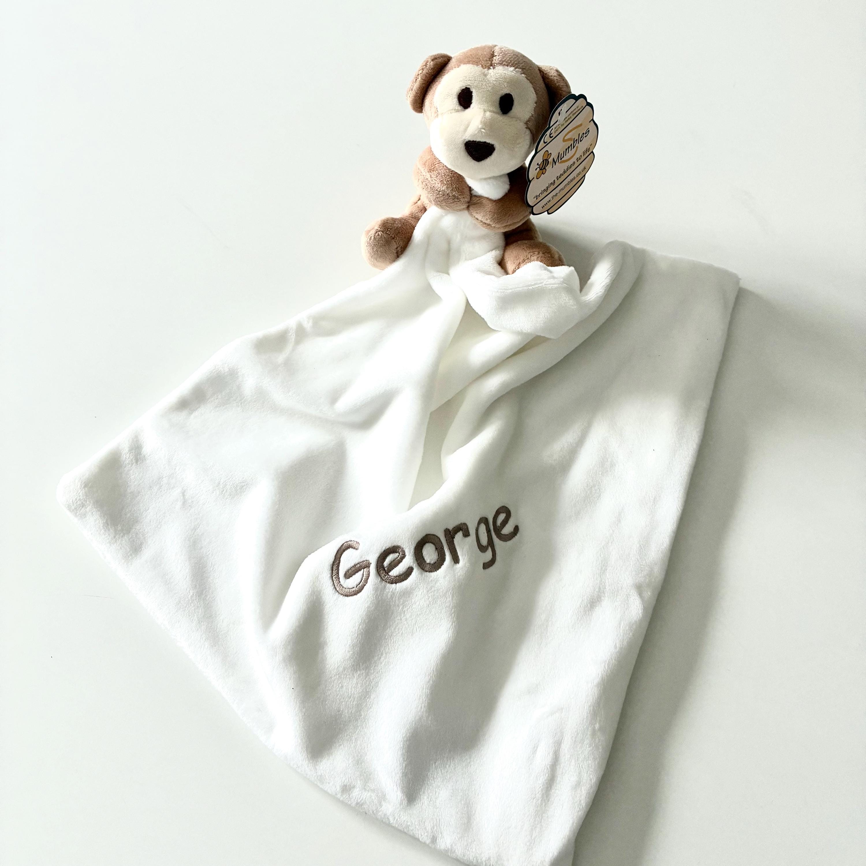 Embroidered Personalised Monkey Plush Comforter Cuddly Blanket Keepsake Gift