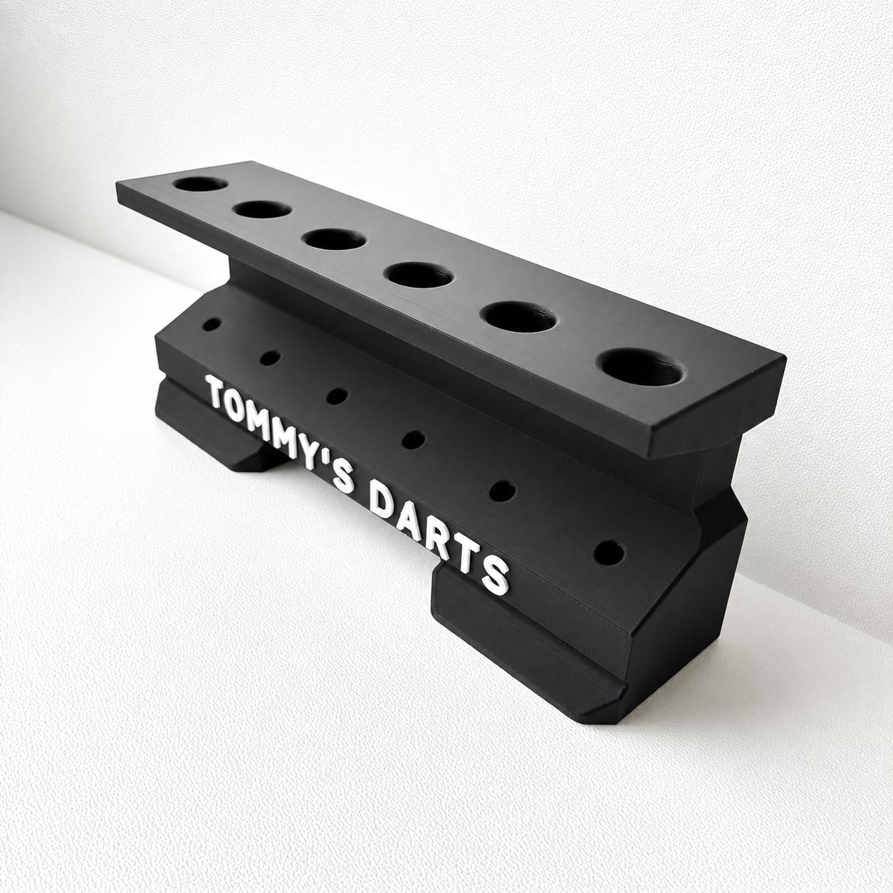Personalised 6-Slot Darts Holder Name Text Wall Mounted/Freestanding Rack Stand