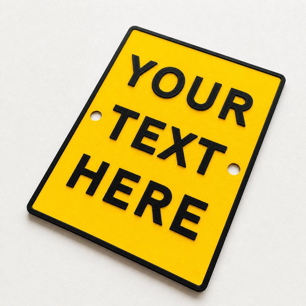 Personalised Your Text Sign – Custom Yellow Warning Caution Notice Plate Plaque