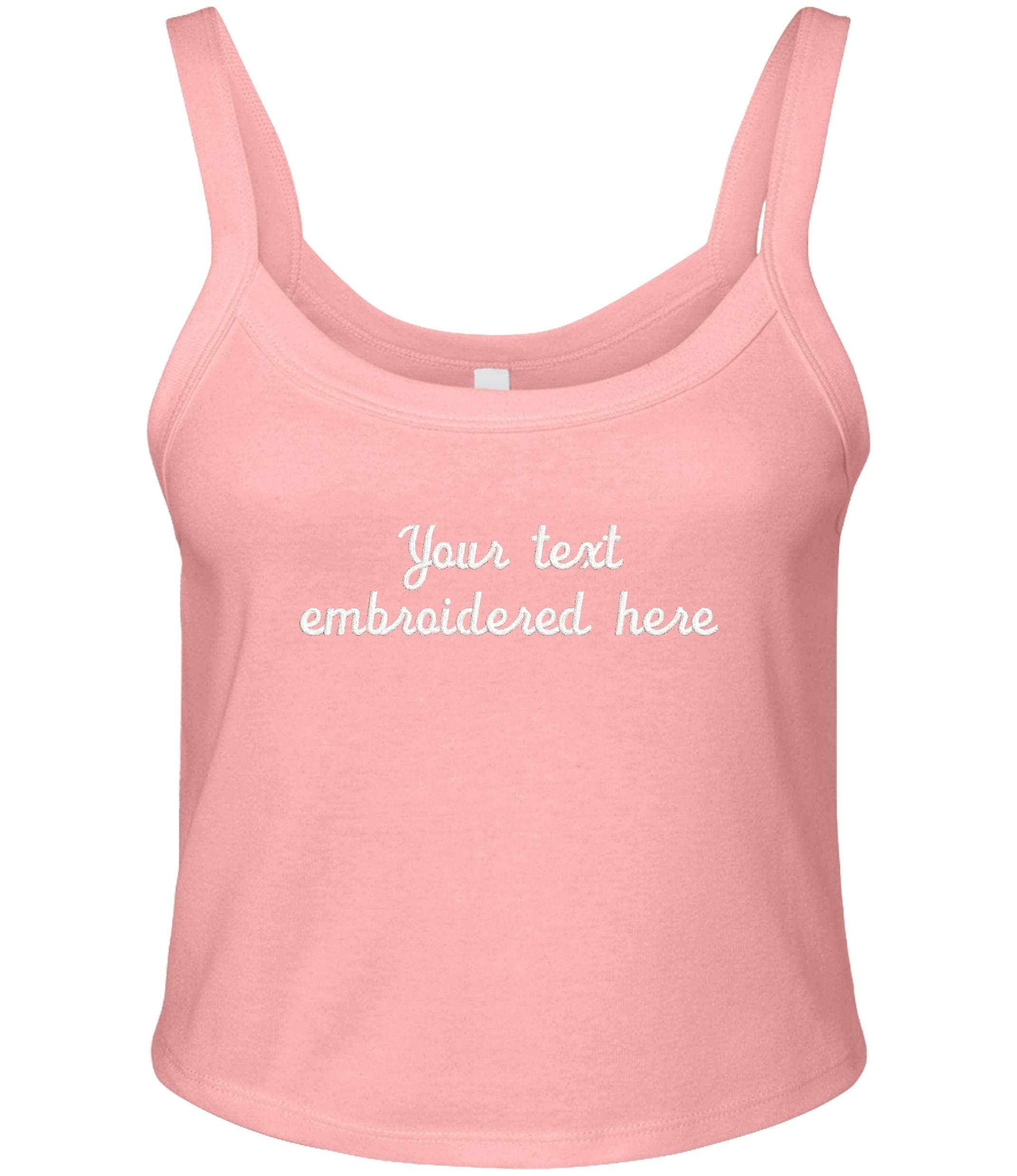Embroidered Personalised Ladies Spaghetti Strap Tank Top Custom Text Cropped T-Shirt Baby Tee